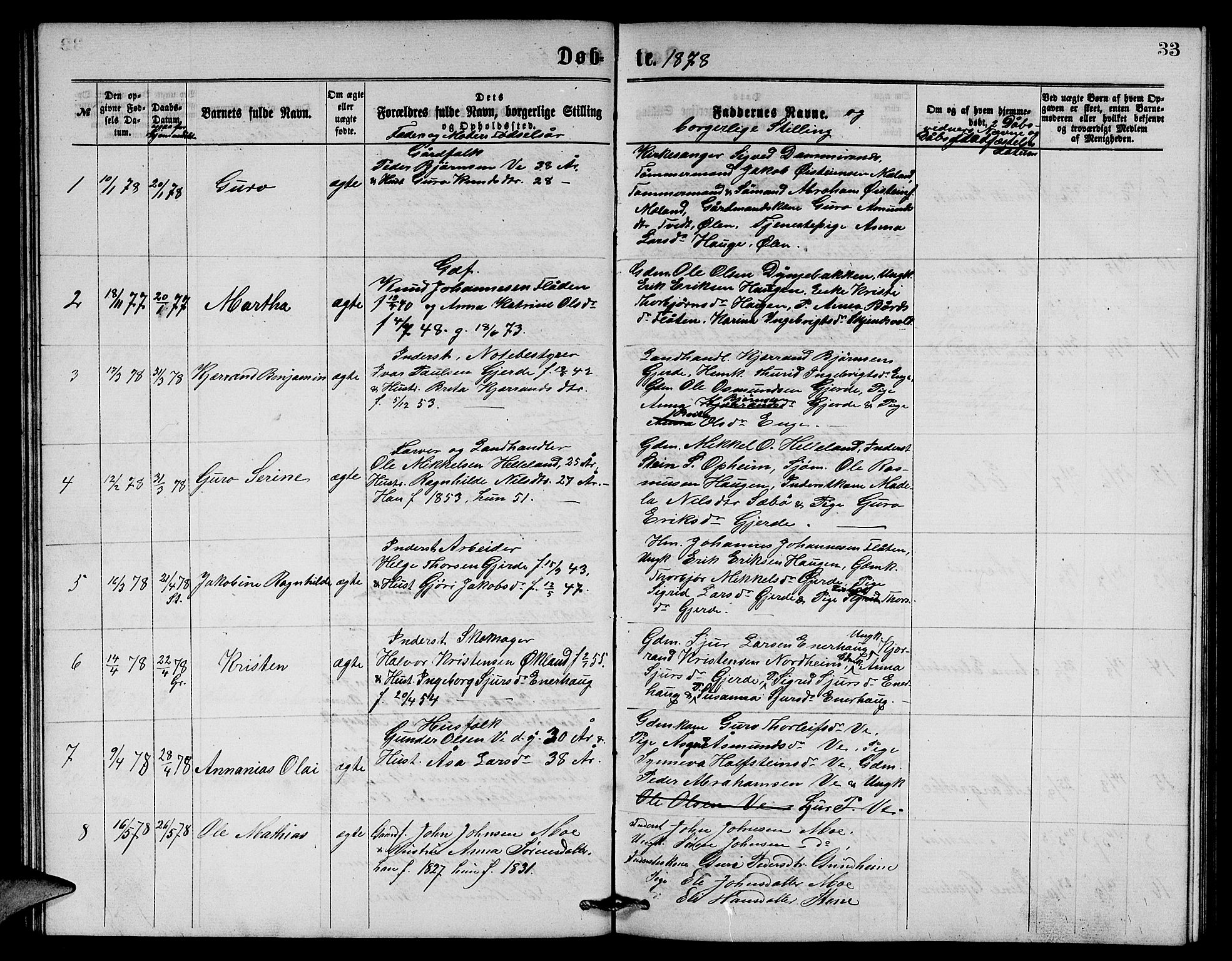 Etne sokneprestembete, SAB/A-75001/H/Hab: Parish register (copy) no. B 3, 1867-1878, p. 33