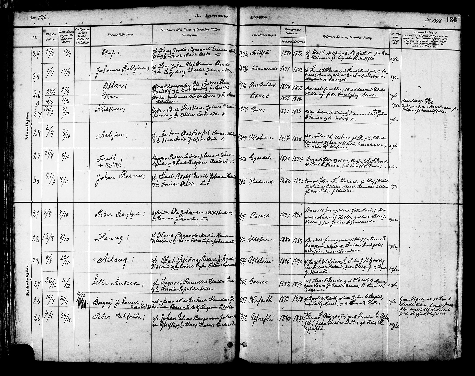 Ministerialprotokoller, klokkerbøker og fødselsregistre - Møre og Romsdal, AV/SAT-A-1454/509/L0112: Parish register (copy) no. 509C02, 1883-1922, p. 136