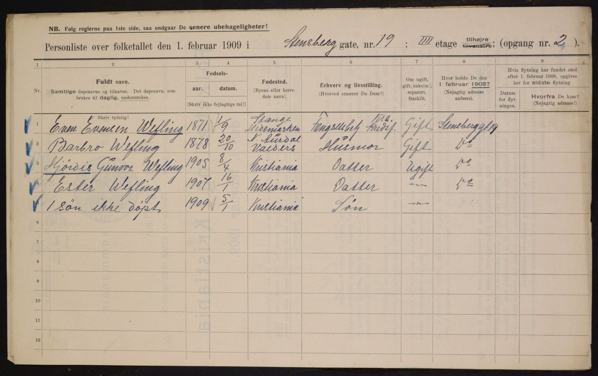 OBA, Municipal Census 1909 for Kristiania, 1909, p. 91926