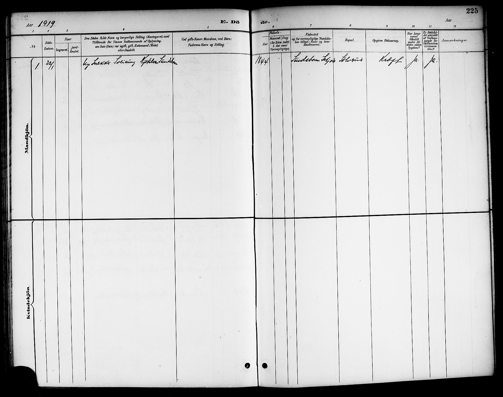 Kviteseid kirkebøker, SAKO/A-276/G/Ga/L0002: Parish register (copy) no. I 2, 1893-1918, p. 225