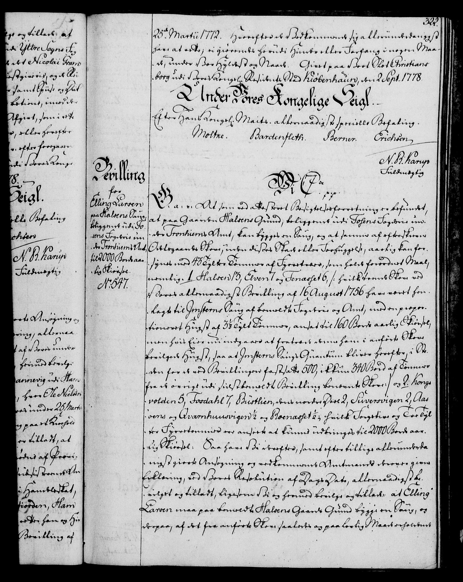 Rentekammeret, Kammerkanselliet, AV/RA-EA-3111/G/Gg/Gga/L0010: Norsk ekspedisjonsprotokoll med register (merket RK 53.10), 1773-1778, p. 322