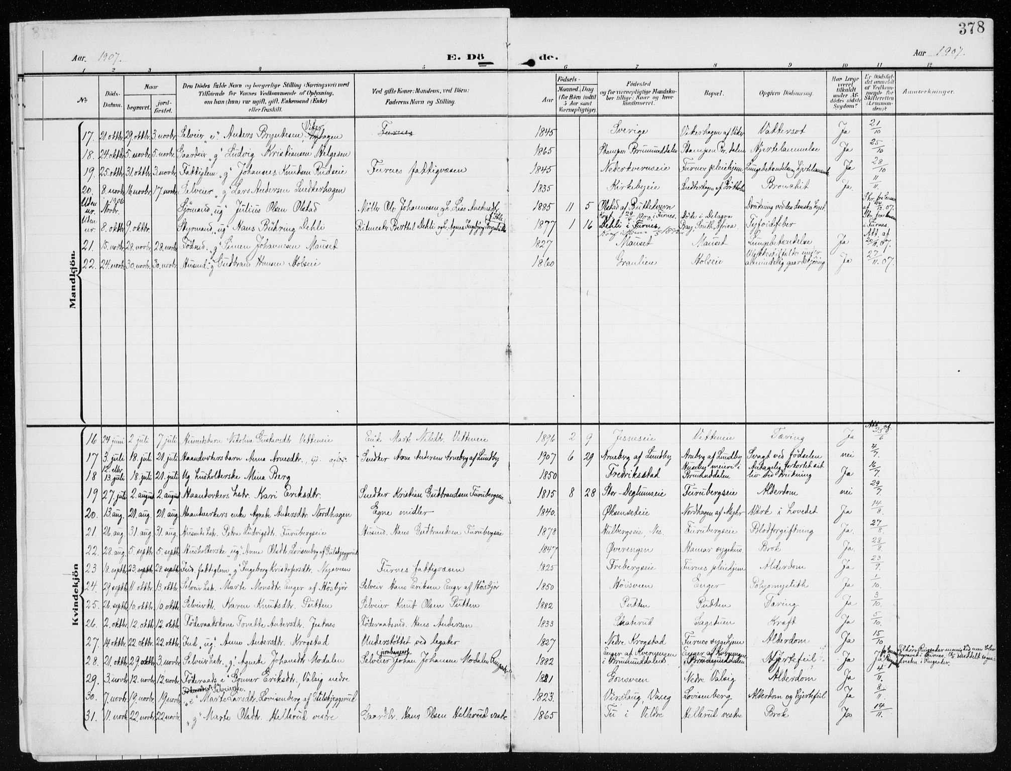 Furnes prestekontor, SAH/PREST-012/K/Ka/L0001: Parish register (official) no. 1, 1907-1935, p. 378