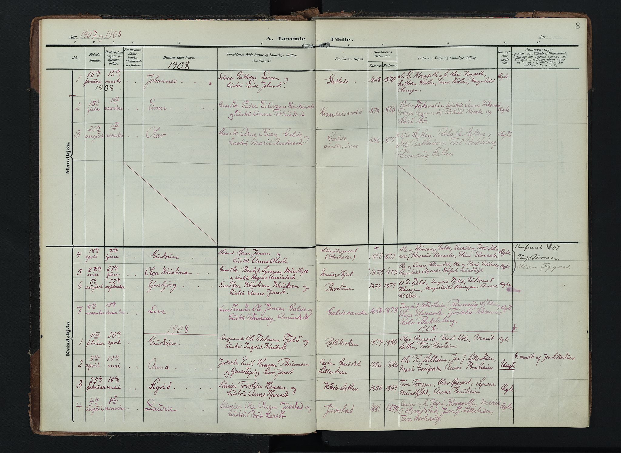 Lom prestekontor, AV/SAH-PREST-070/K/L0012: Parish register (official) no. 12, 1904-1928, p. 8