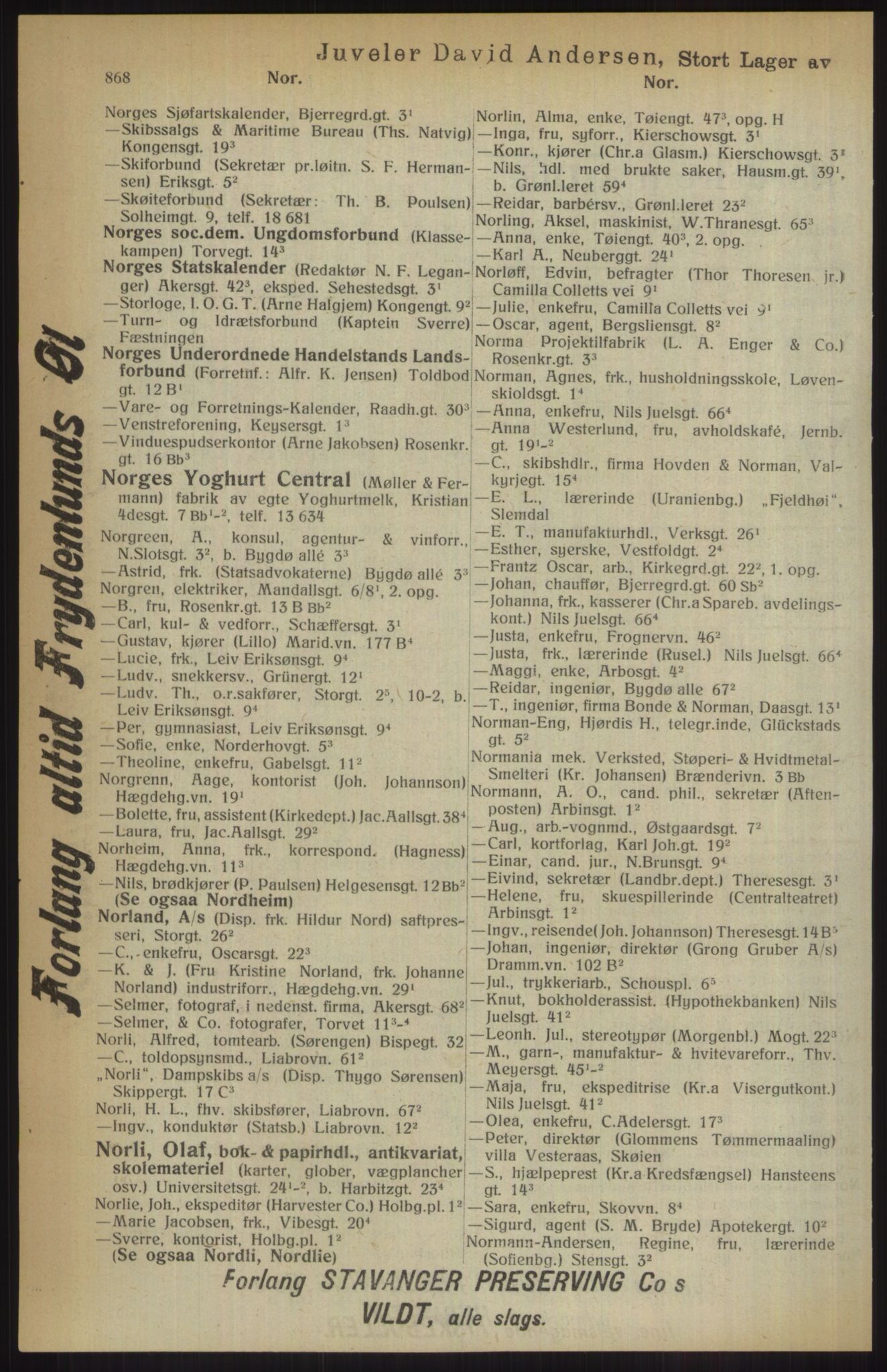 Kristiania/Oslo adressebok, PUBL/-, 1914, p. 868