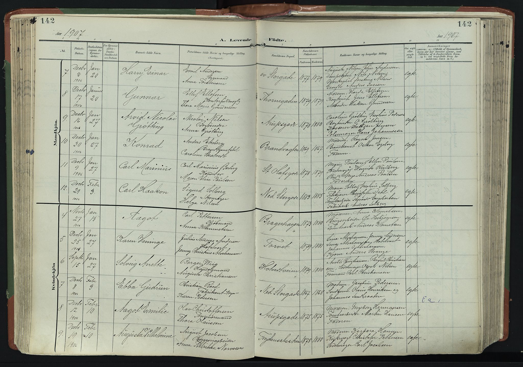 Bragernes kirkebøker, AV/SAKO-A-6/F/Fb/L0009: Parish register (official) no. II 9, 1902-1911, p. 142