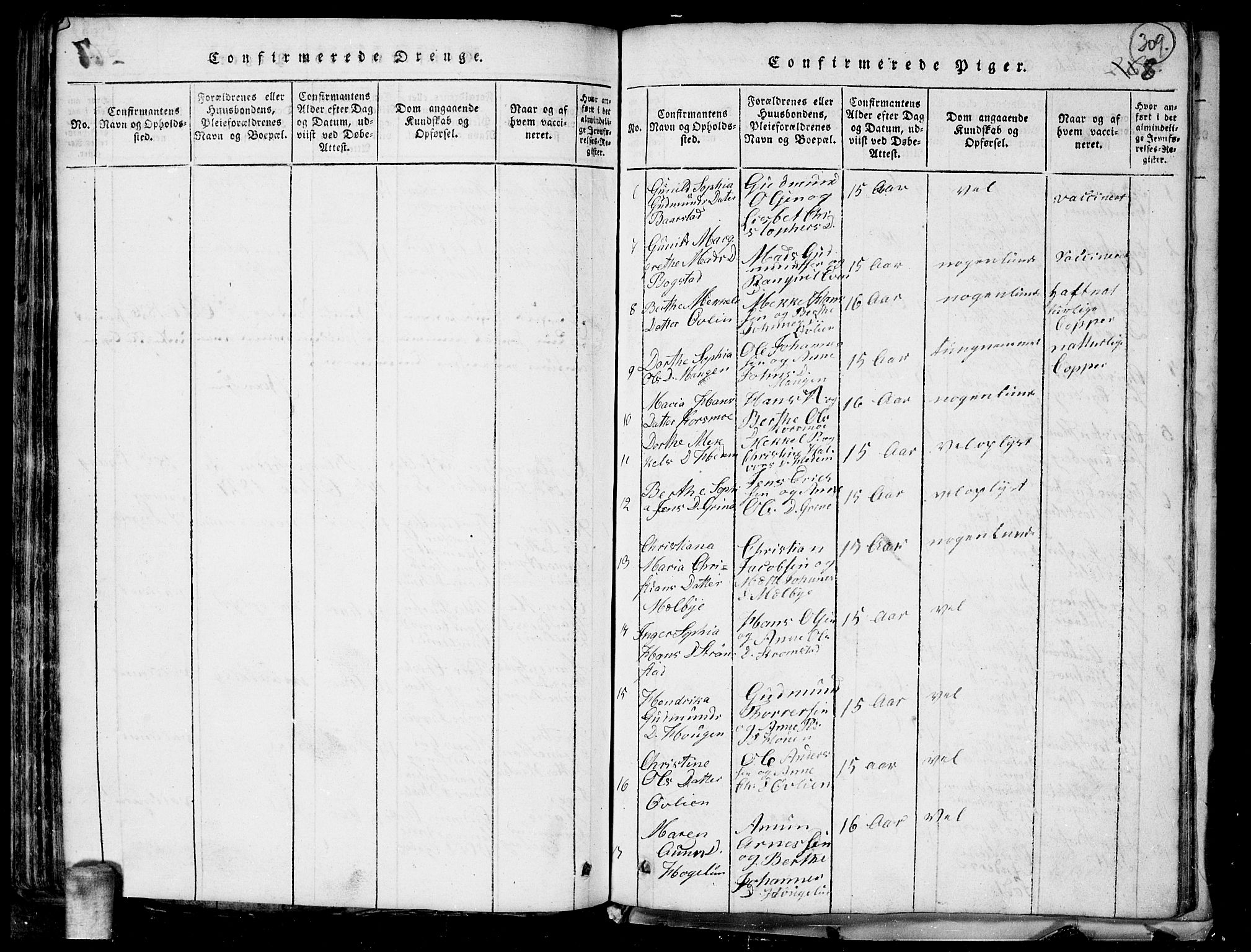 Aurskog prestekontor Kirkebøker, SAO/A-10304a/G/Ga/L0001: Parish register (copy) no. I 1, 1814-1829, p. 309