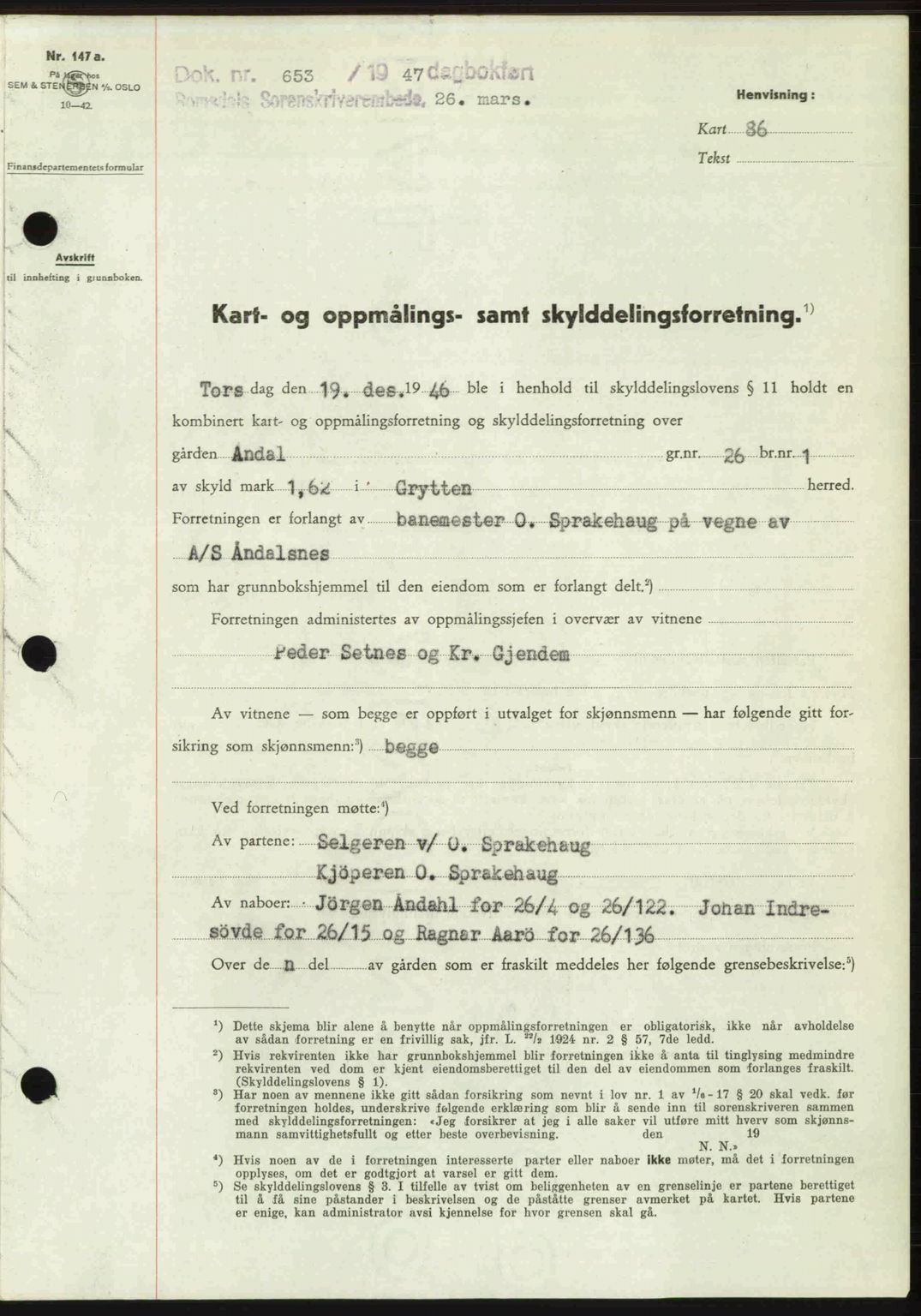 Romsdal sorenskriveri, SAT/A-4149/1/2/2C: Mortgage book no. A22, 1947-1947, Diary no: : 653/1947