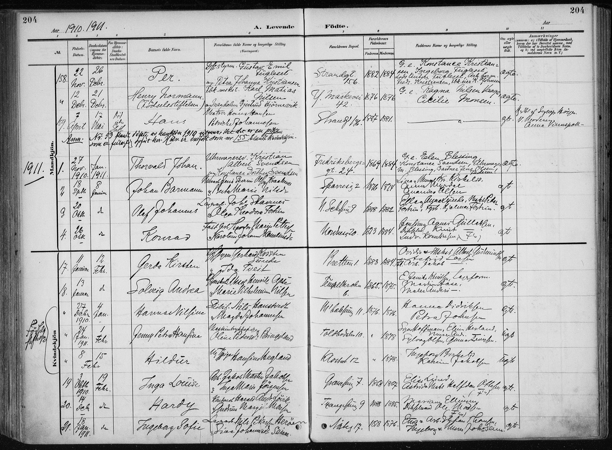 Nykirken Sokneprestembete, AV/SAB-A-77101/H/Haa/L0019: Parish register (official) no. B 7, 1904-1916, p. 204