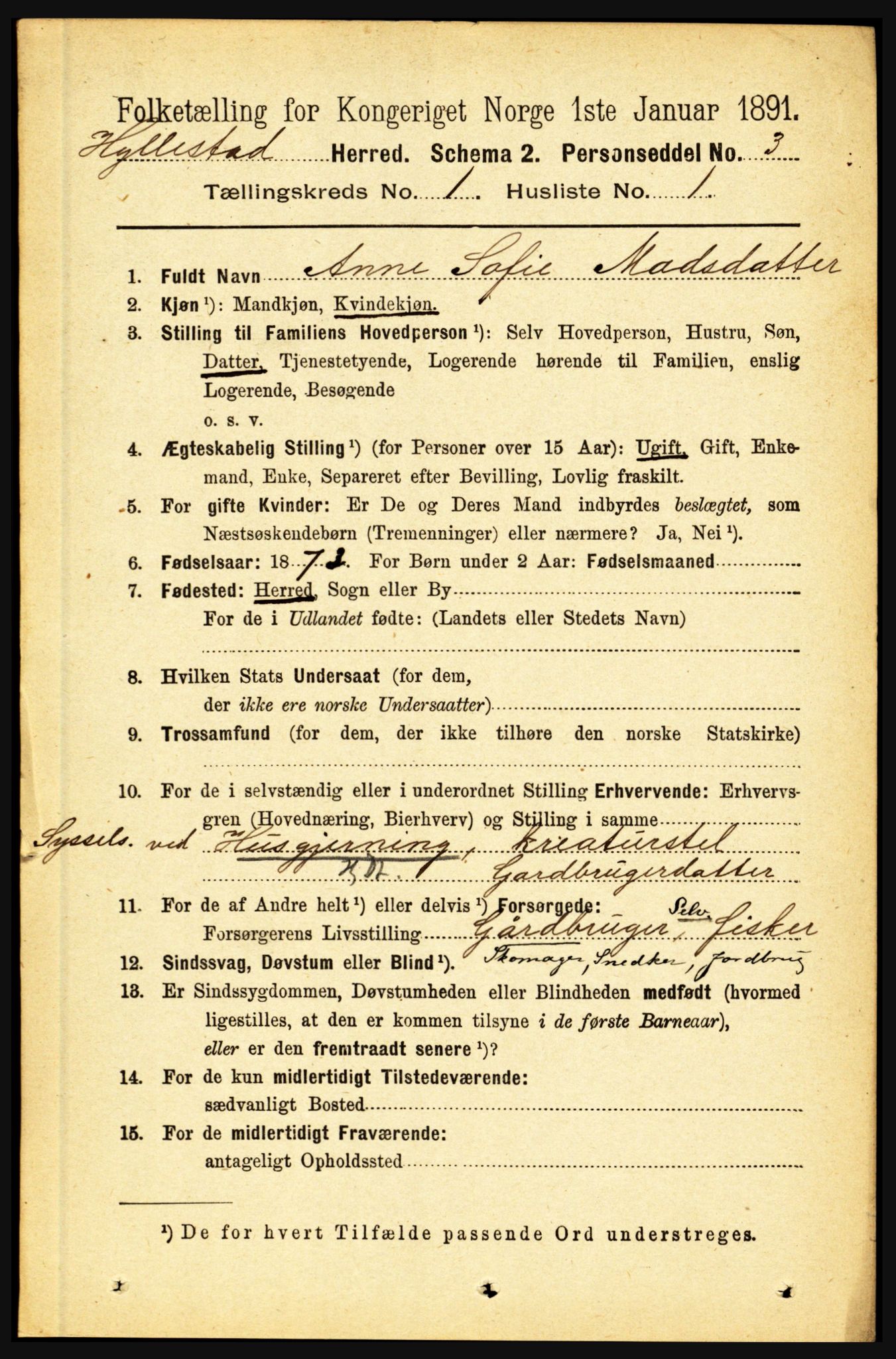 RA, 1891 census for 1413 Hyllestad, 1891, p. 56