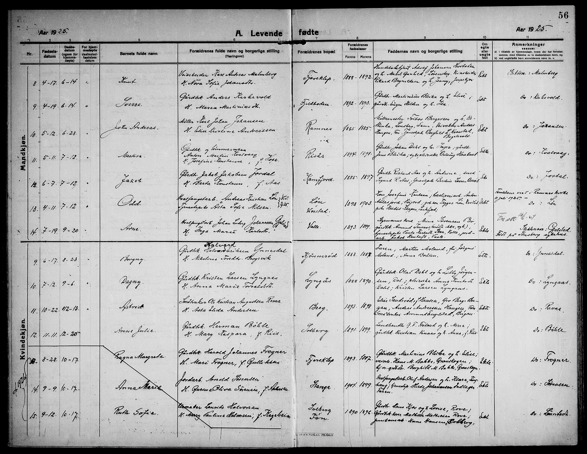 Ramnes kirkebøker, AV/SAKO-A-314/F/Fa/L0009: Parish register (official) no. I 9, 1912-1929, p. 56