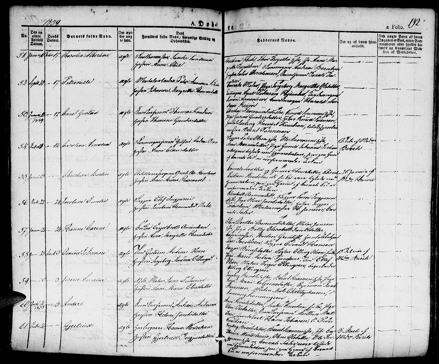 Kristiansand domprosti, AV/SAK-1112-0006/F/Fa/L0011: Parish register (official) no. A 11, 1827-1841, p. 192