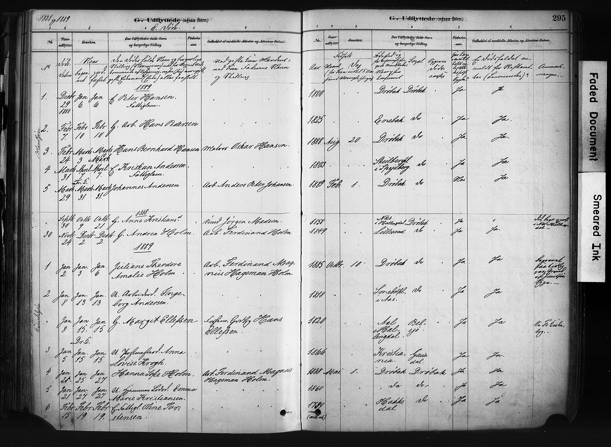 Drøbak prestekontor Kirkebøker, SAO/A-10142a/F/Fb/L0001: Parish register (official) no. II 1, 1878-1891, p. 295