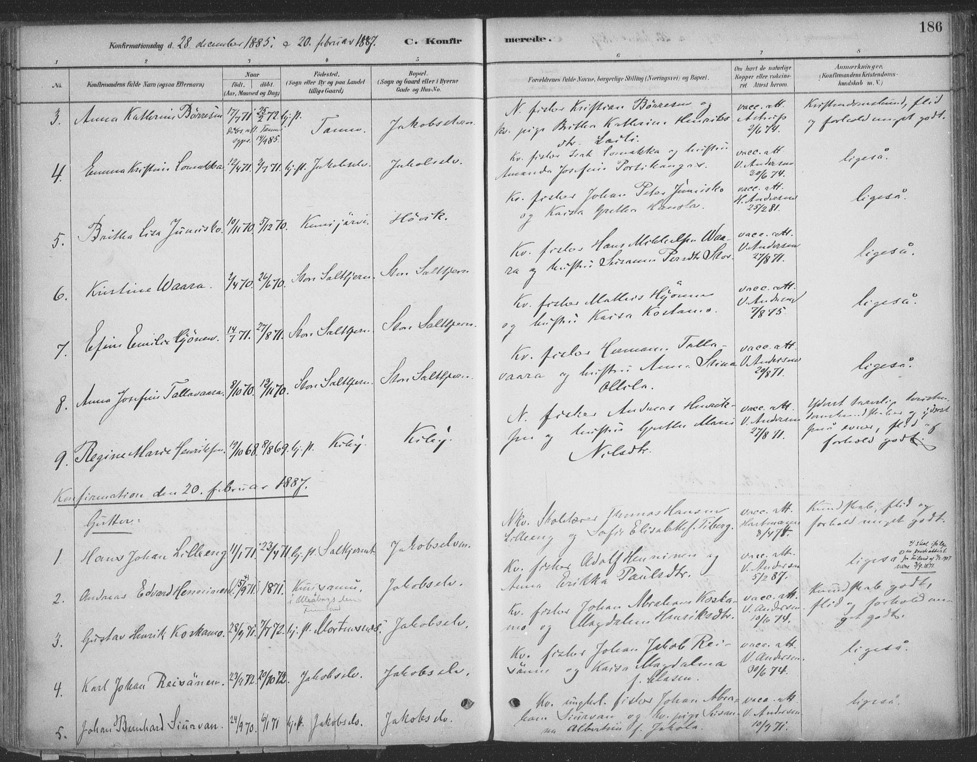 Vadsø sokneprestkontor, SATØ/S-1325/H/Ha/L0009kirke: Parish register (official) no. 9, 1881-1917, p. 186