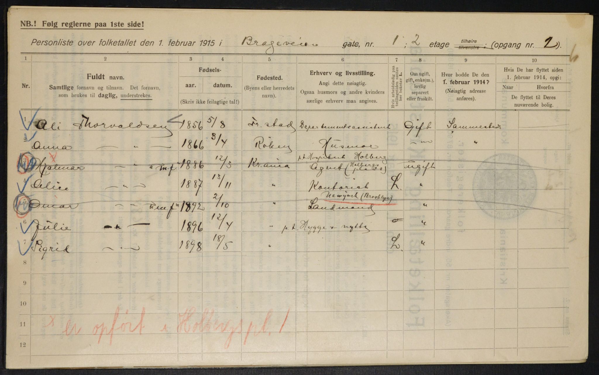 OBA, Municipal Census 1915 for Kristiania, 1915, p. 7952