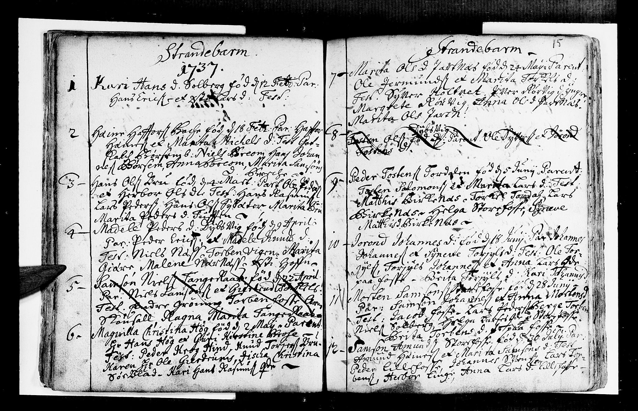 Strandebarm sokneprestembete, SAB/A-78401/H/Haa: Parish register (official) no. A 2 /1, 1727-1750, p. 15