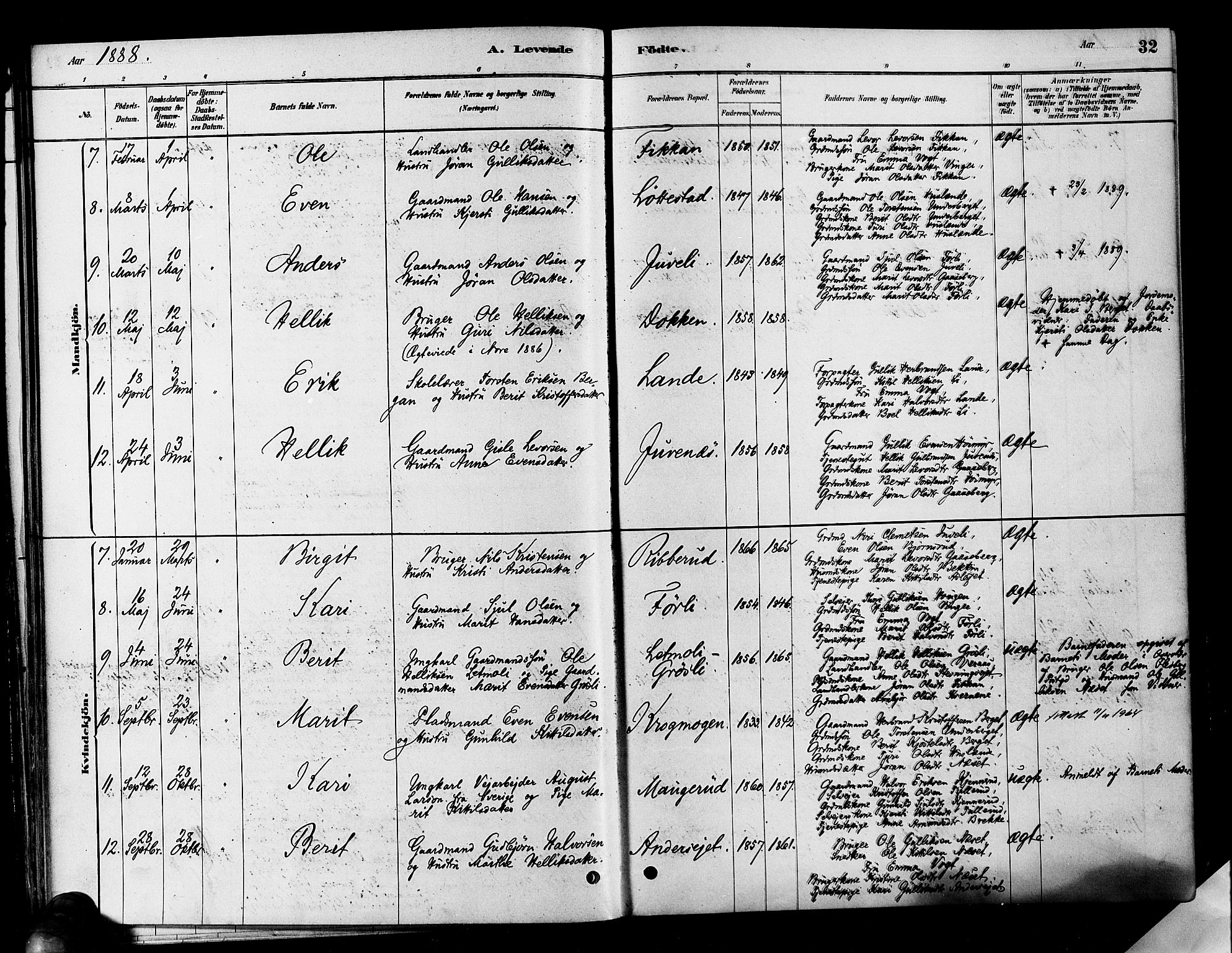 Flesberg kirkebøker, SAKO/A-18/F/Fa/L0008: Parish register (official) no. I 8, 1879-1899, p. 32