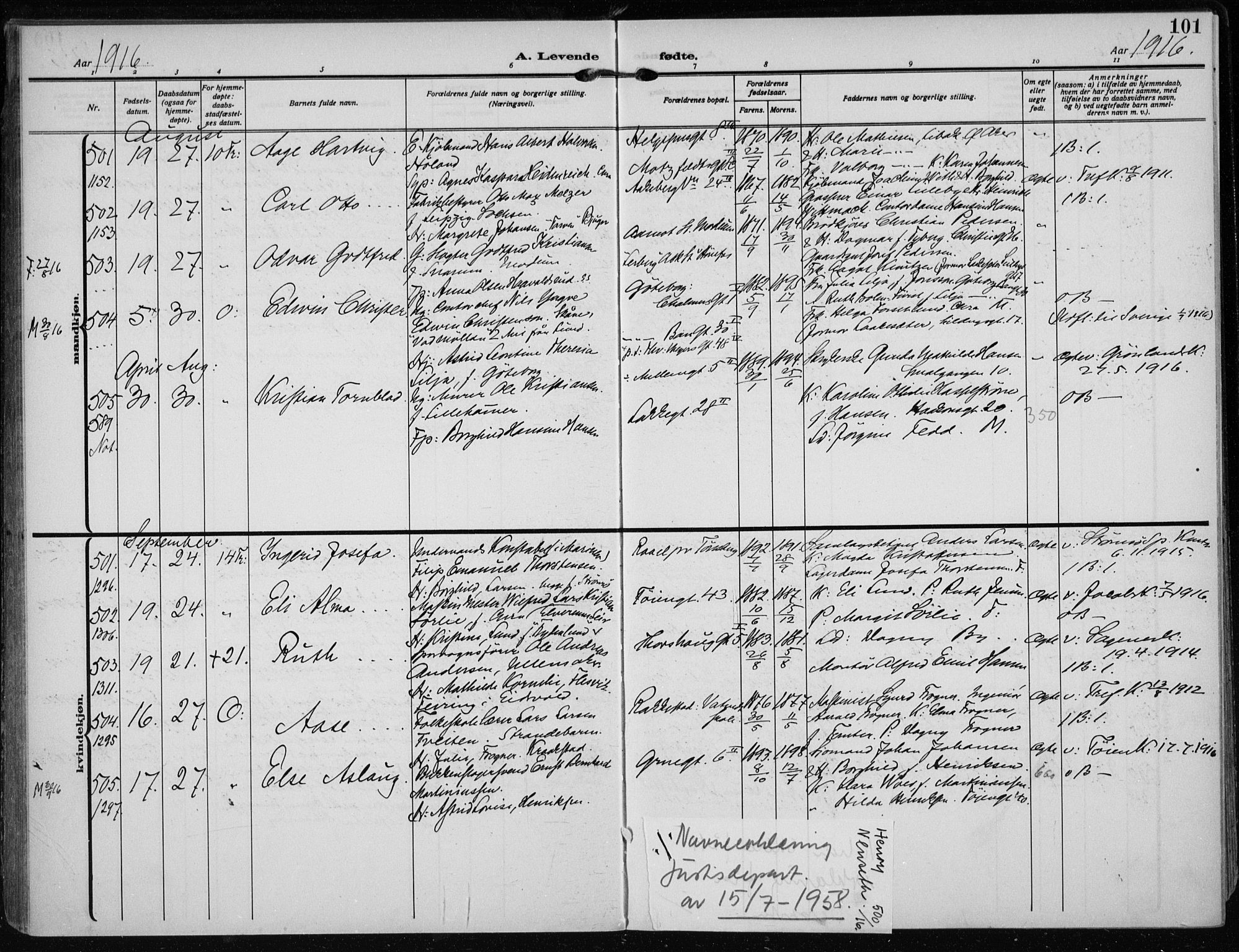 Rikshospitalet prestekontor Kirkebøker, AV/SAO-A-10309b/F/L0016: Parish register (official) no. 16, 1916-1918, p. 101
