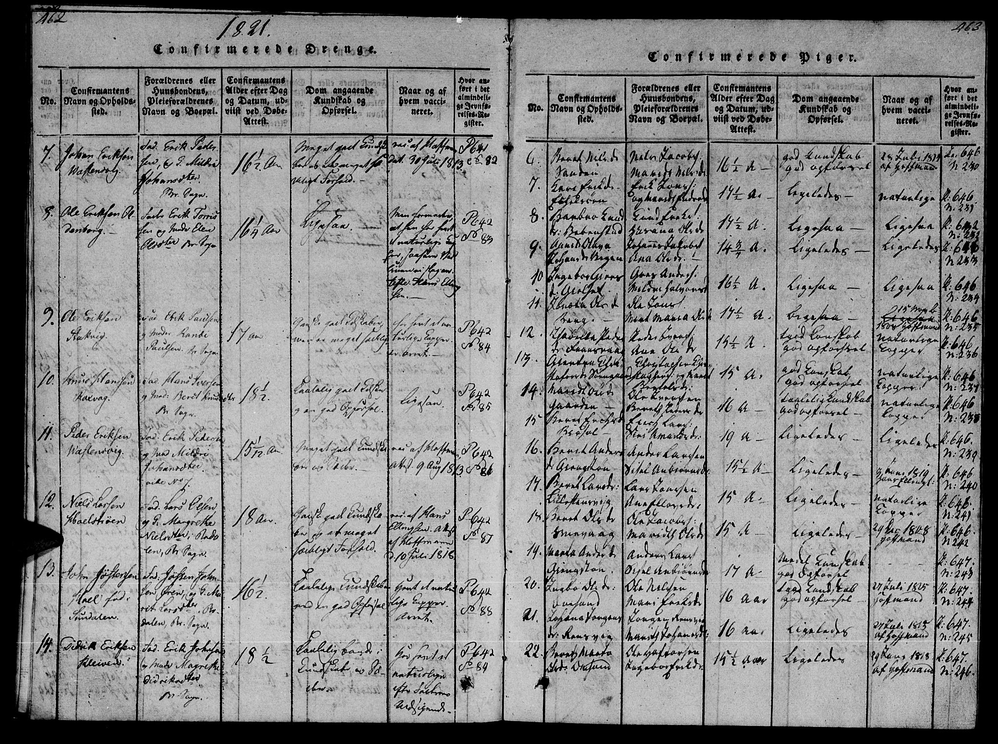 Ministerialprotokoller, klokkerbøker og fødselsregistre - Møre og Romsdal, SAT/A-1454/569/L0818: Parish register (official) no. 569A04, 1820-1828, p. 462-463