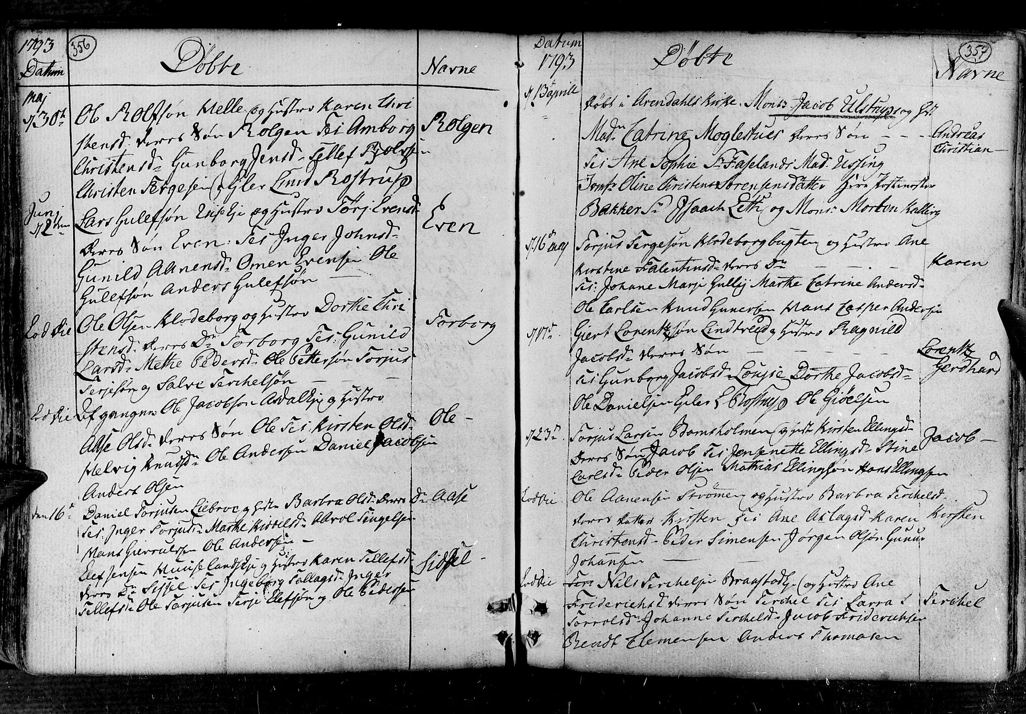 Øyestad sokneprestkontor, AV/SAK-1111-0049/F/Fa/L0008: Parish register (official) no. A 8, 1777-1804, p. 356-357