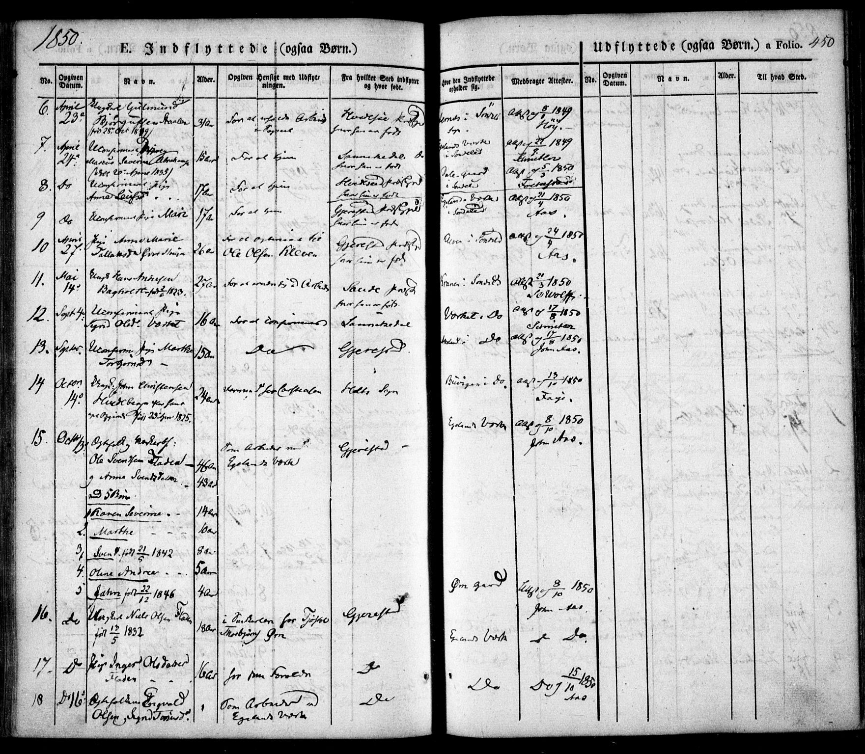 Søndeled sokneprestkontor, SAK/1111-0038/F/Fa/L0002: Parish register (official) no. A 2, 1839-1860, p. 450