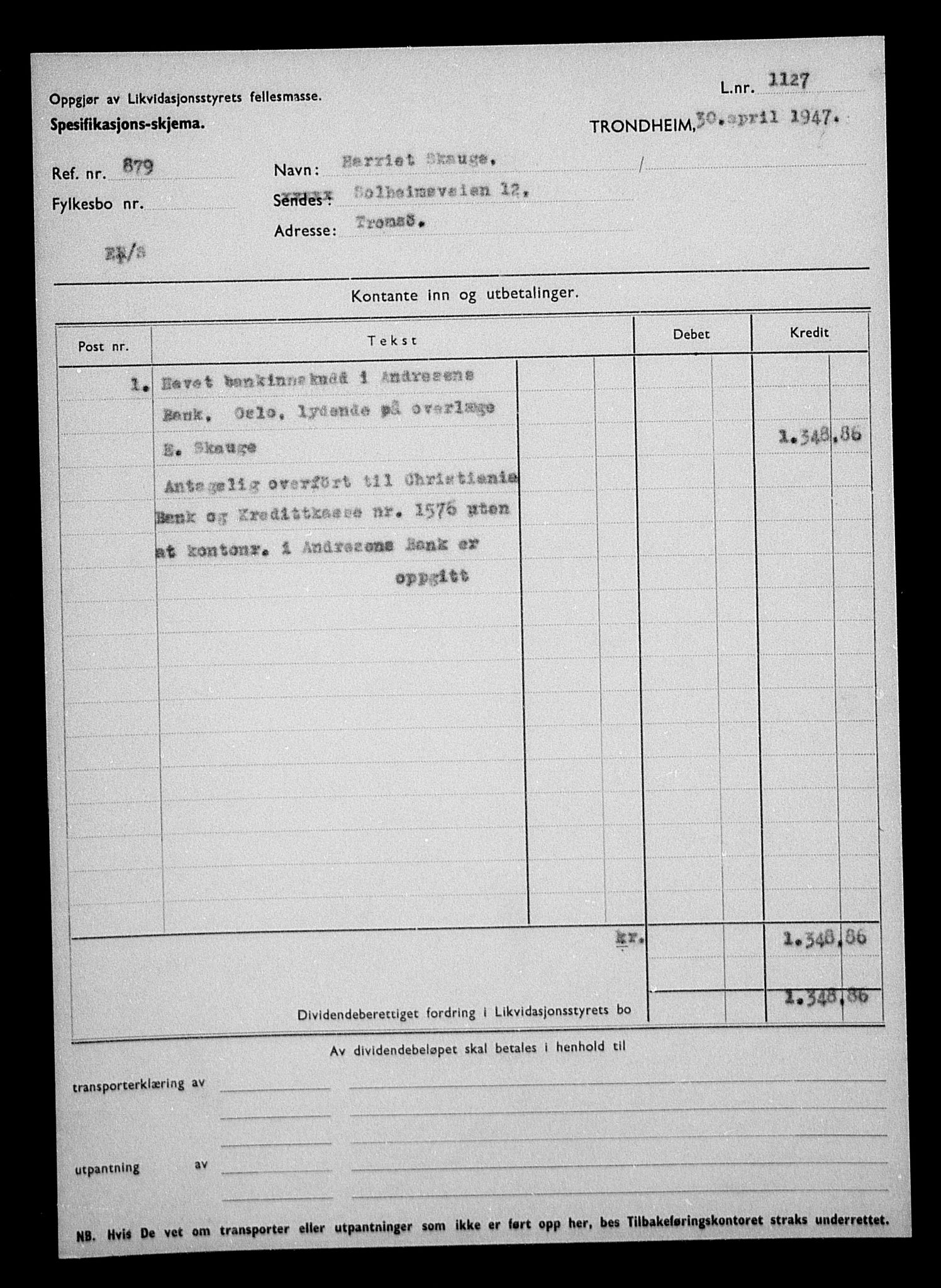 Justisdepartementet, Tilbakeføringskontoret for inndratte formuer, AV/RA-S-1564/H/Hc/Hcb/L0916: --, 1945-1947, p. 348