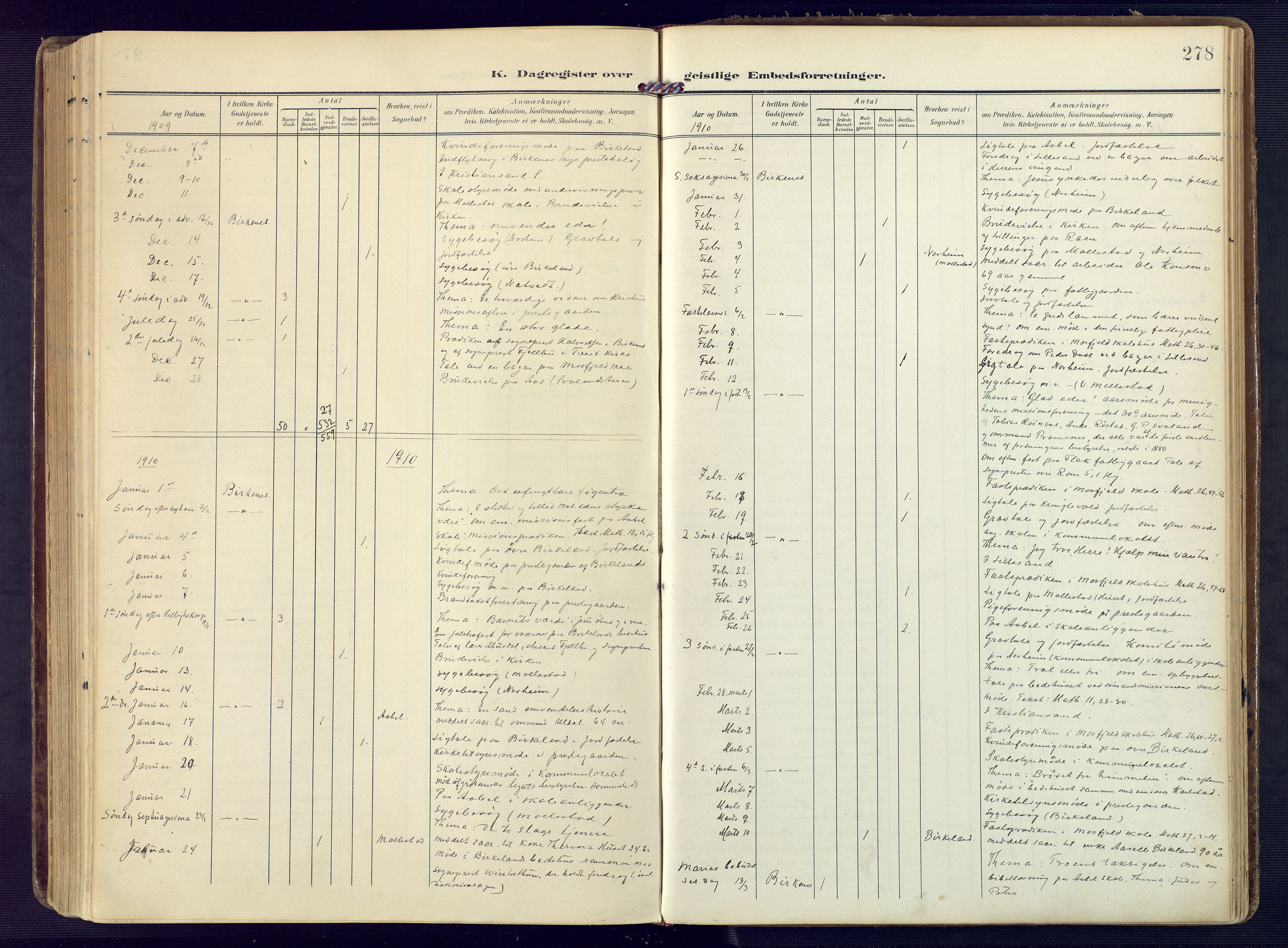 Birkenes sokneprestkontor, AV/SAK-1111-0004/F/Fa/L0006: Parish register (official) no. A 6, 1908-1932, p. 278