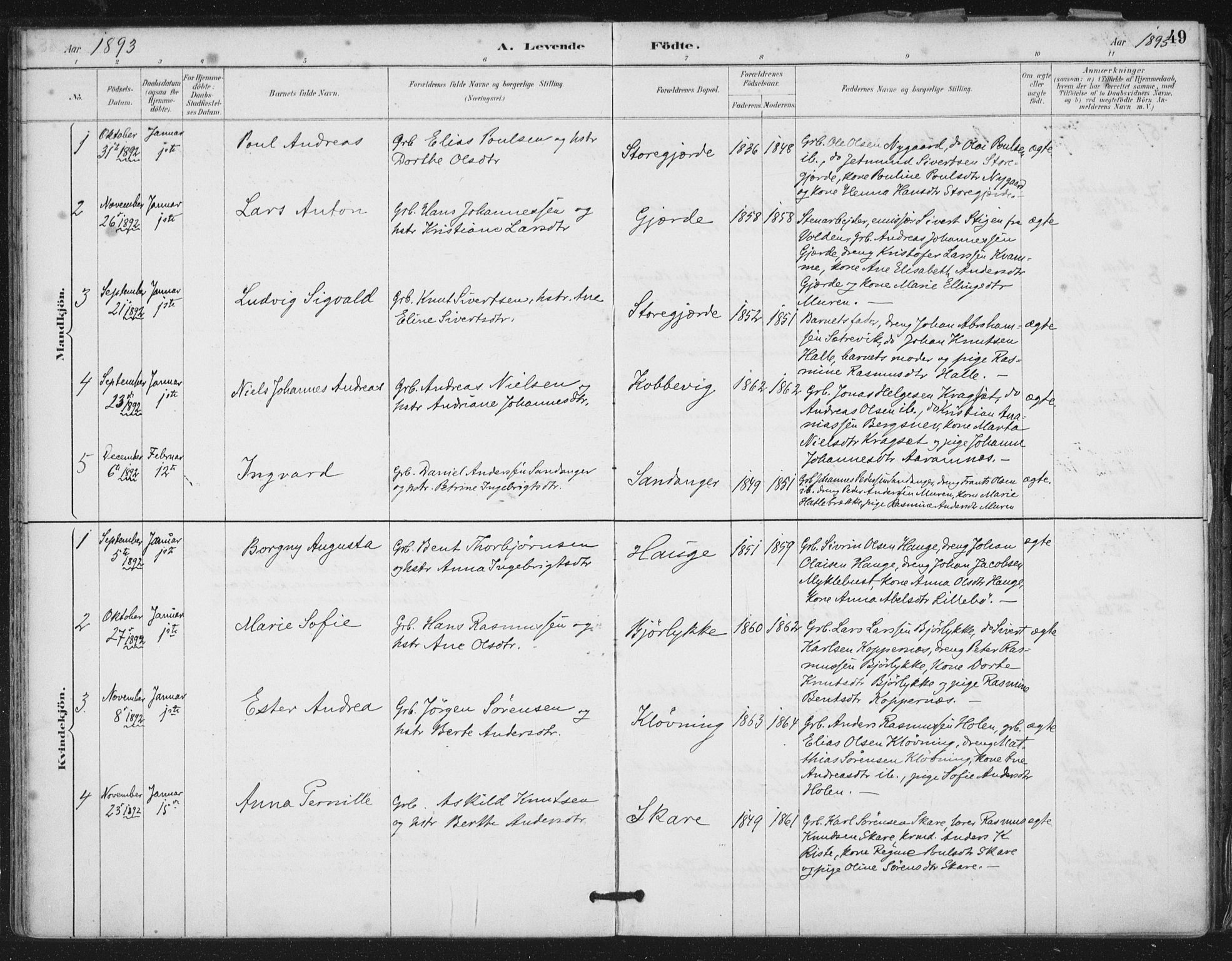 Ministerialprotokoller, klokkerbøker og fødselsregistre - Møre og Romsdal, SAT/A-1454/503/L0037: Parish register (official) no. 503A05, 1884-1900, p. 49