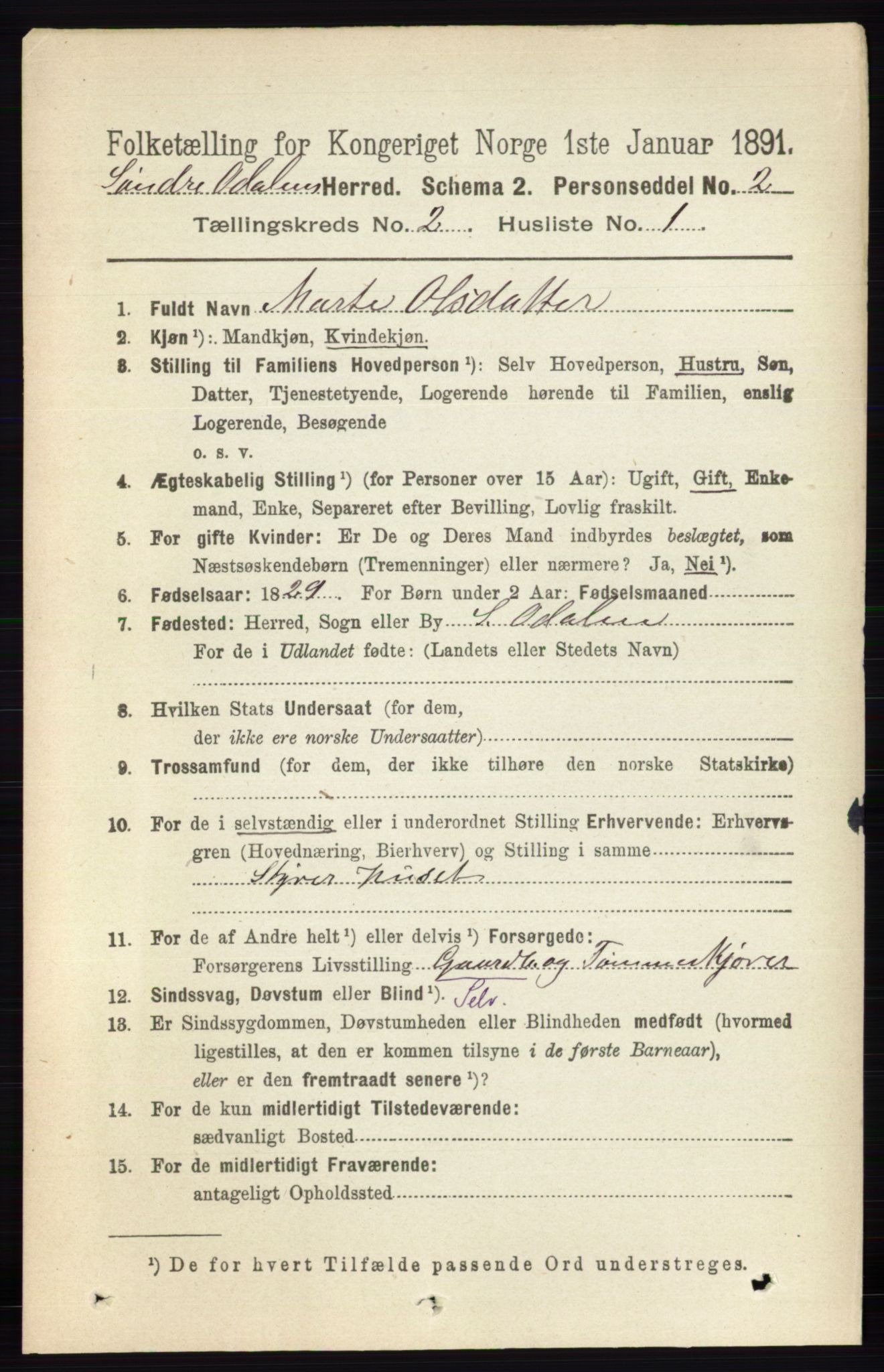 RA, 1891 census for 0419 Sør-Odal, 1891, p. 451