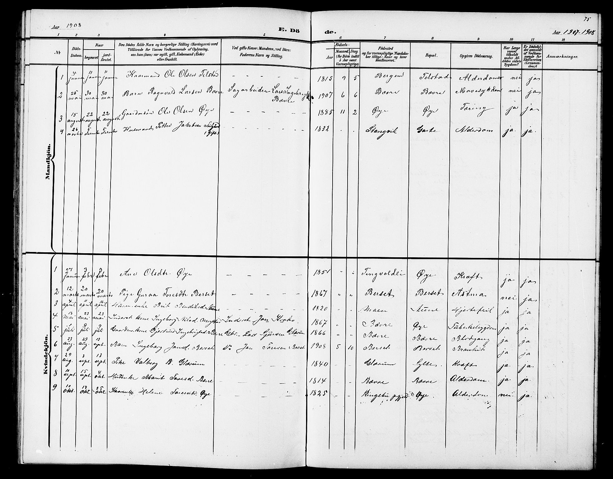 Ministerialprotokoller, klokkerbøker og fødselsregistre - Møre og Romsdal, AV/SAT-A-1454/595/L1053: Parish register (copy) no. 595C05, 1901-1919, p. 75