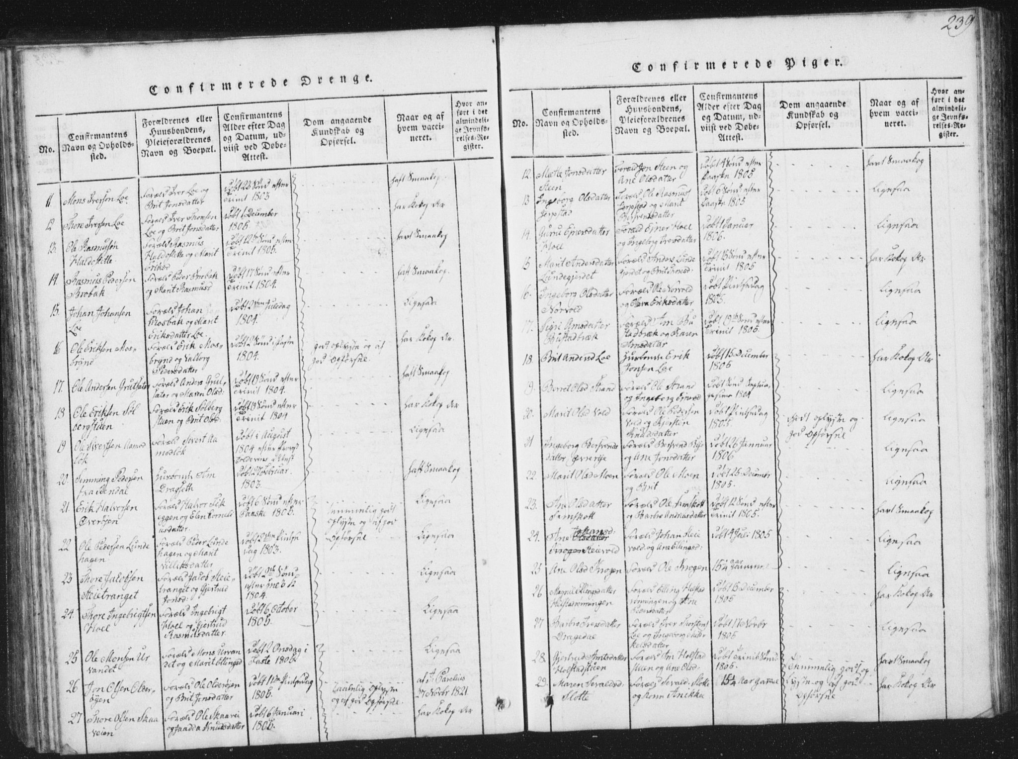 Ministerialprotokoller, klokkerbøker og fødselsregistre - Sør-Trøndelag, SAT/A-1456/672/L0862: Parish register (copy) no. 672C01, 1816-1831, p. 239