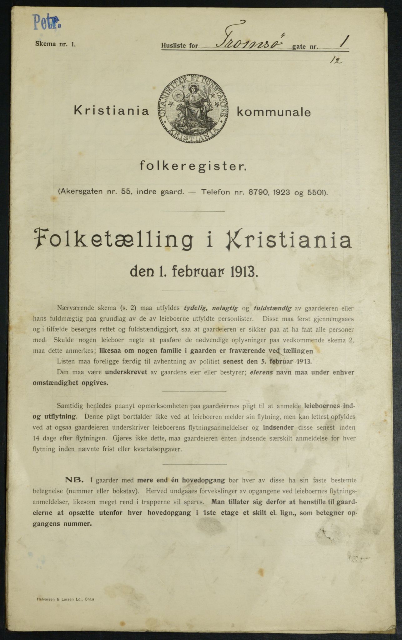 OBA, Municipal Census 1913 for Kristiania, 1913, p. 115538