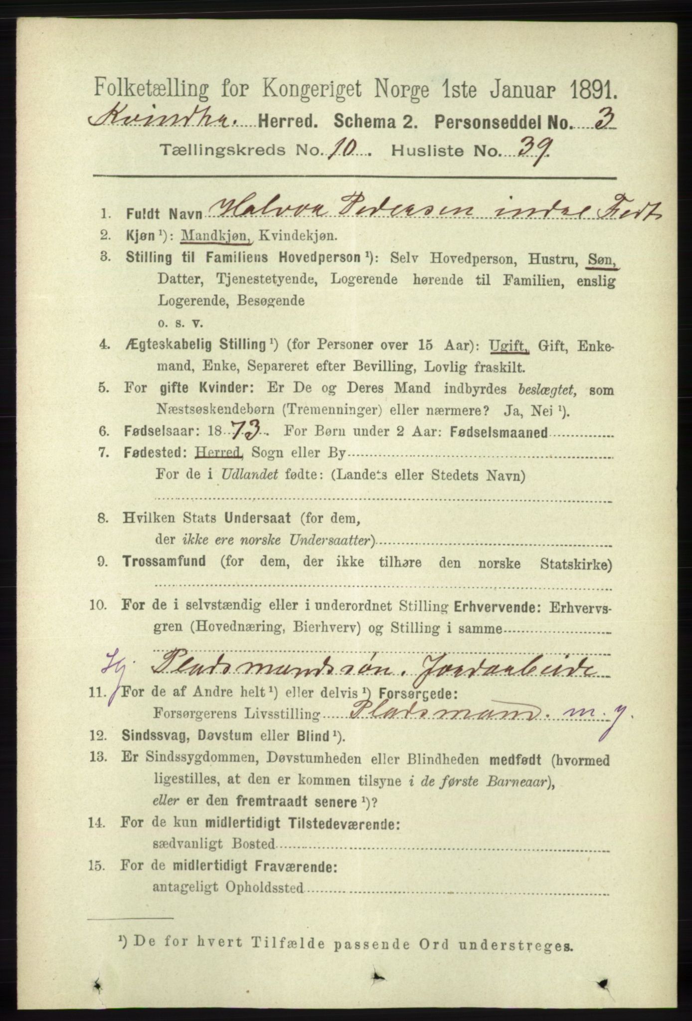 RA, 1891 census for 1224 Kvinnherad, 1891, p. 3778