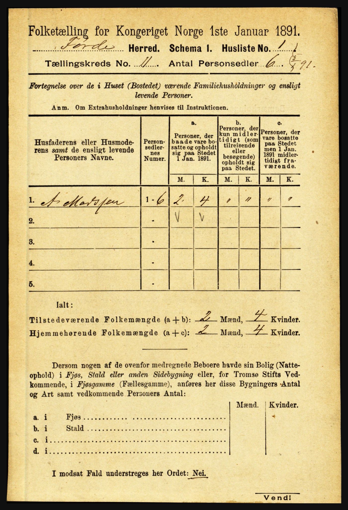 RA, 1891 census for 1432 Førde, 1891, p. 3965