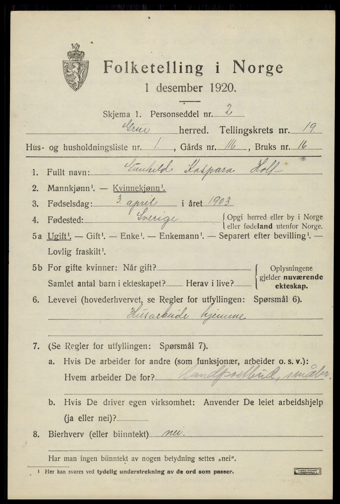 SAH, 1920 census for Grue, 1920, p. 14781