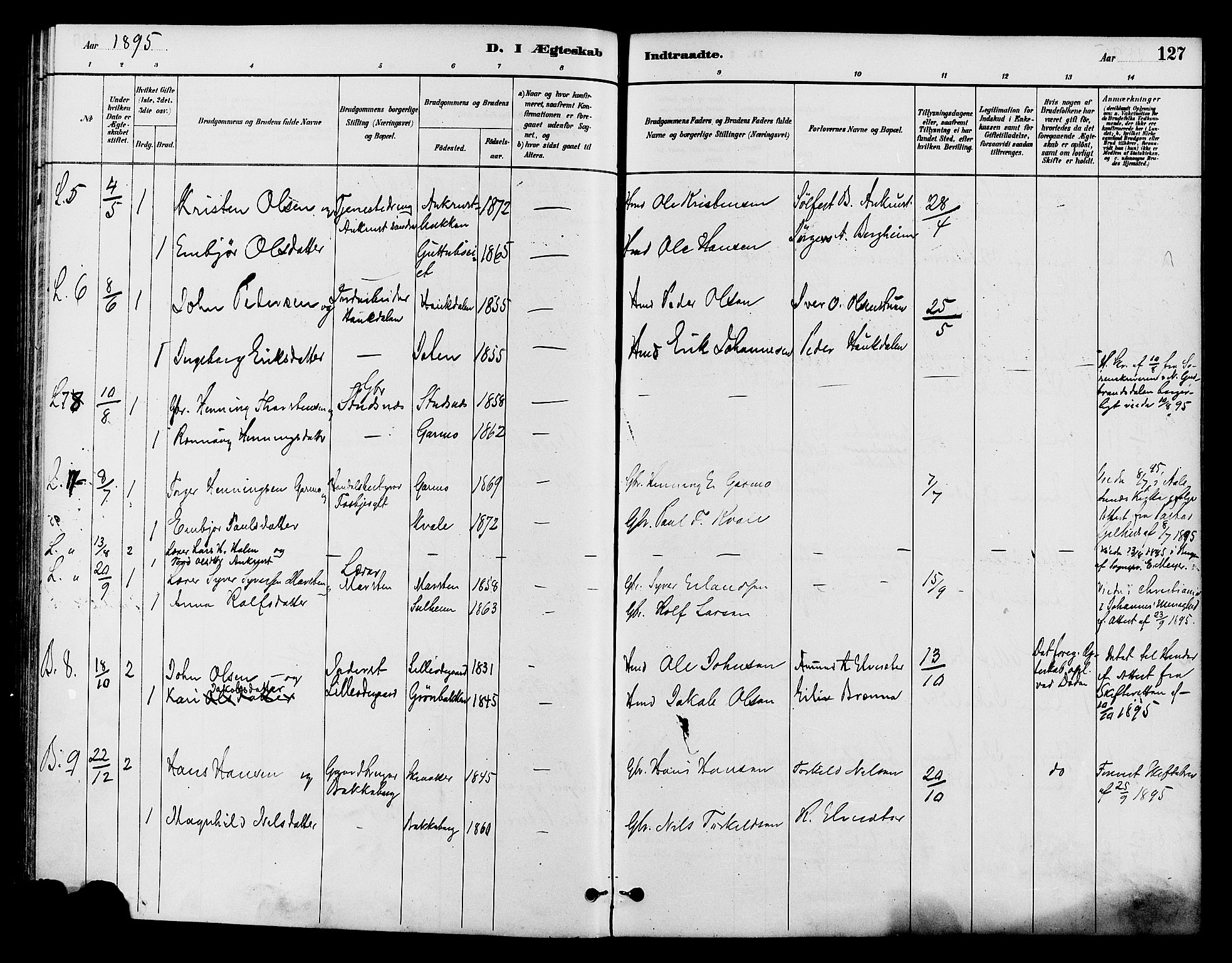 Lom prestekontor, SAH/PREST-070/K/L0008: Parish register (official) no. 8, 1885-1898, p. 127