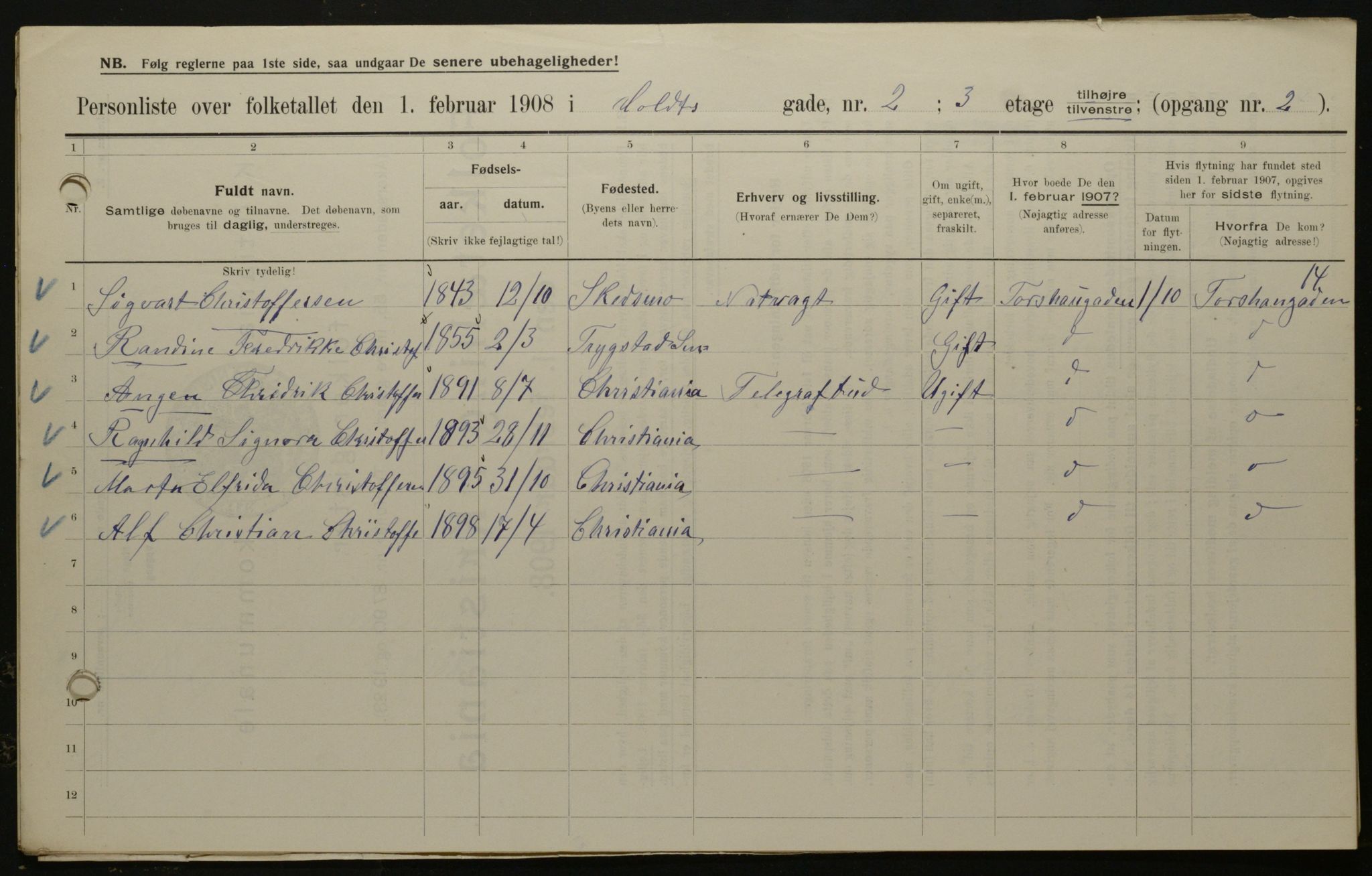 OBA, Municipal Census 1908 for Kristiania, 1908, p. 36829