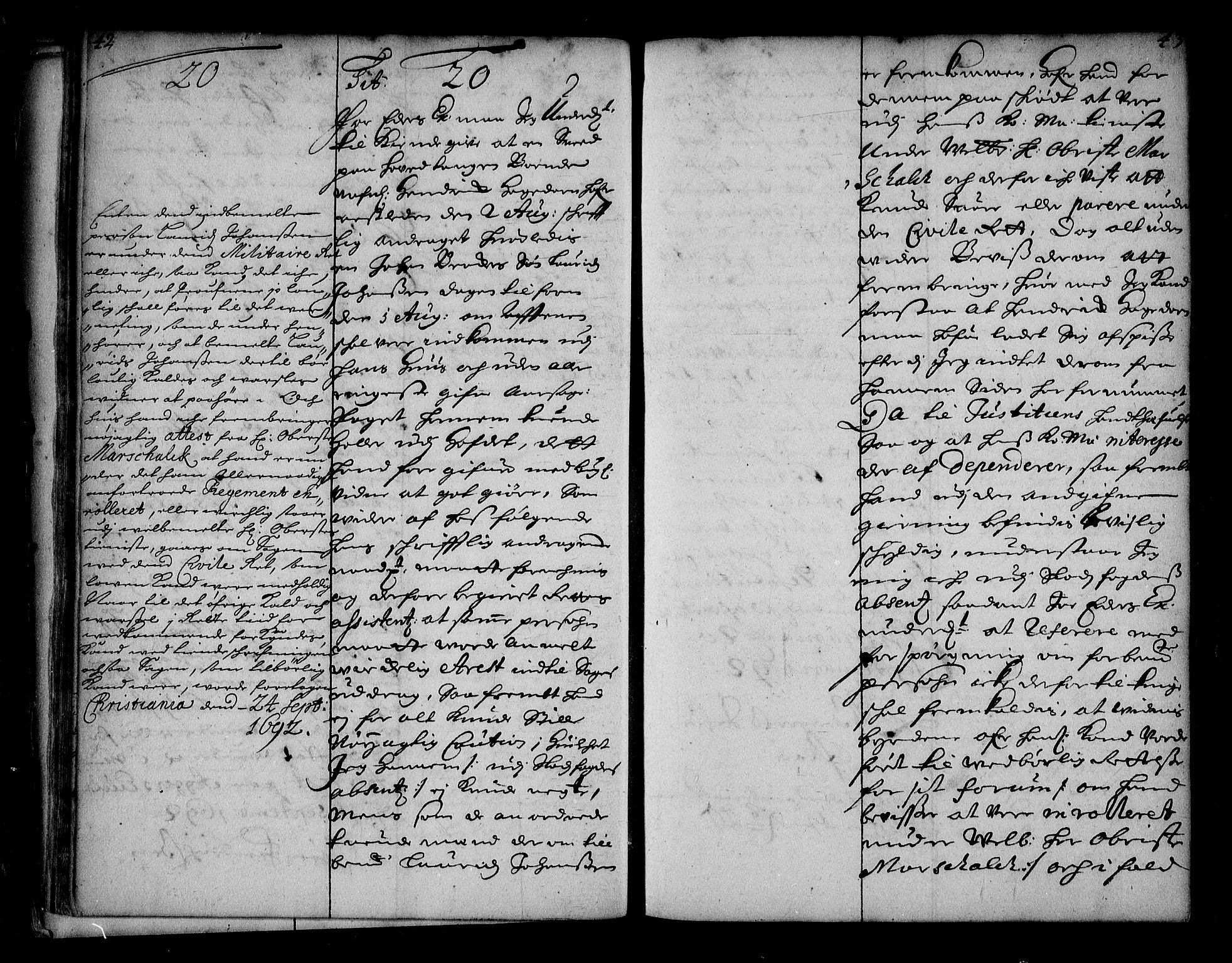 Stattholderembetet 1572-1771, AV/RA-EA-2870/Ae/L0010: Supplikasjons- og resolusjonsprotokoll, 1692-1693, p. 42-43