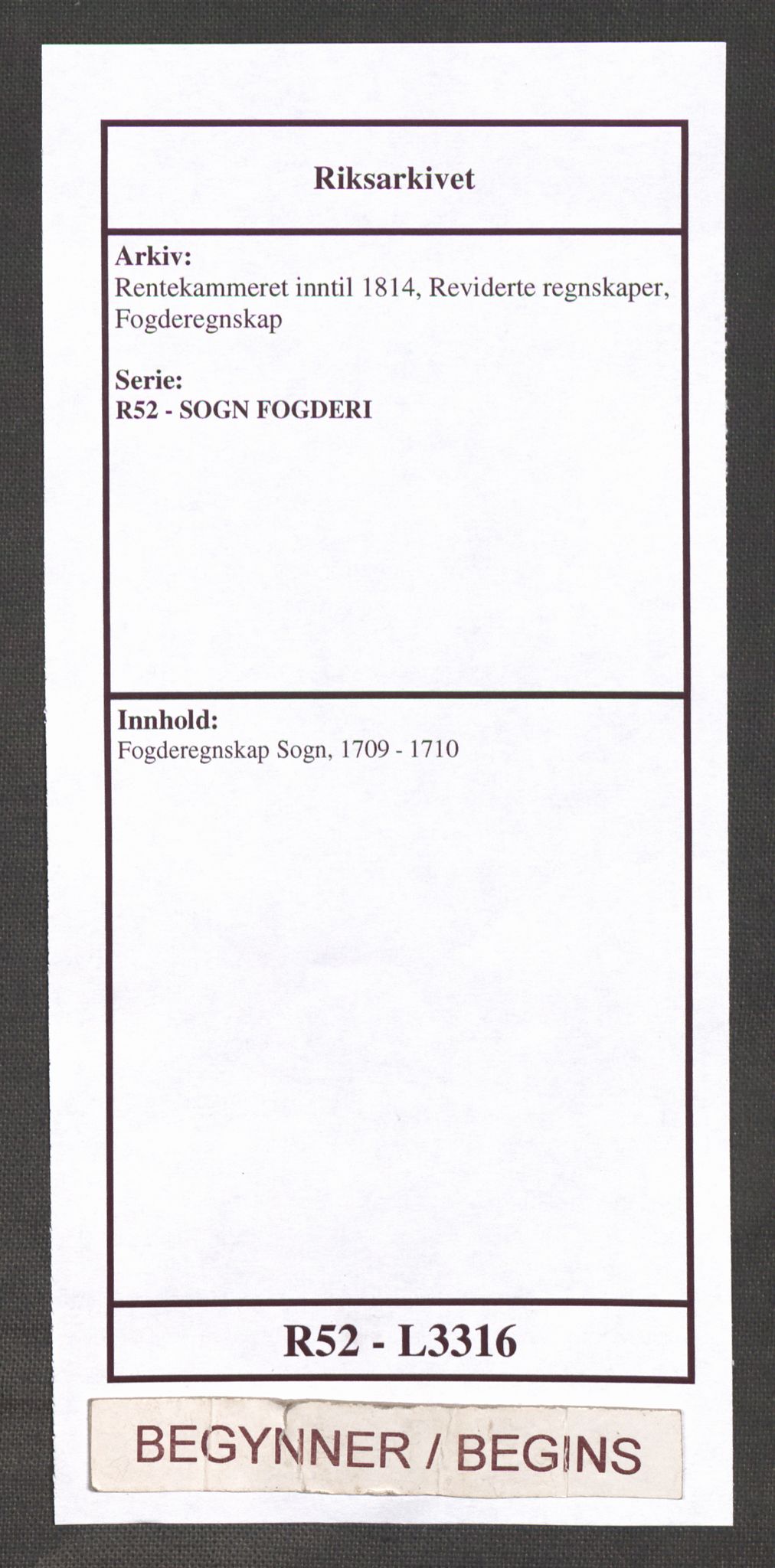 Rentekammeret inntil 1814, Reviderte regnskaper, Fogderegnskap, RA/EA-4092/R52/L3316: Fogderegnskap Sogn, 1709-1710, p. 1