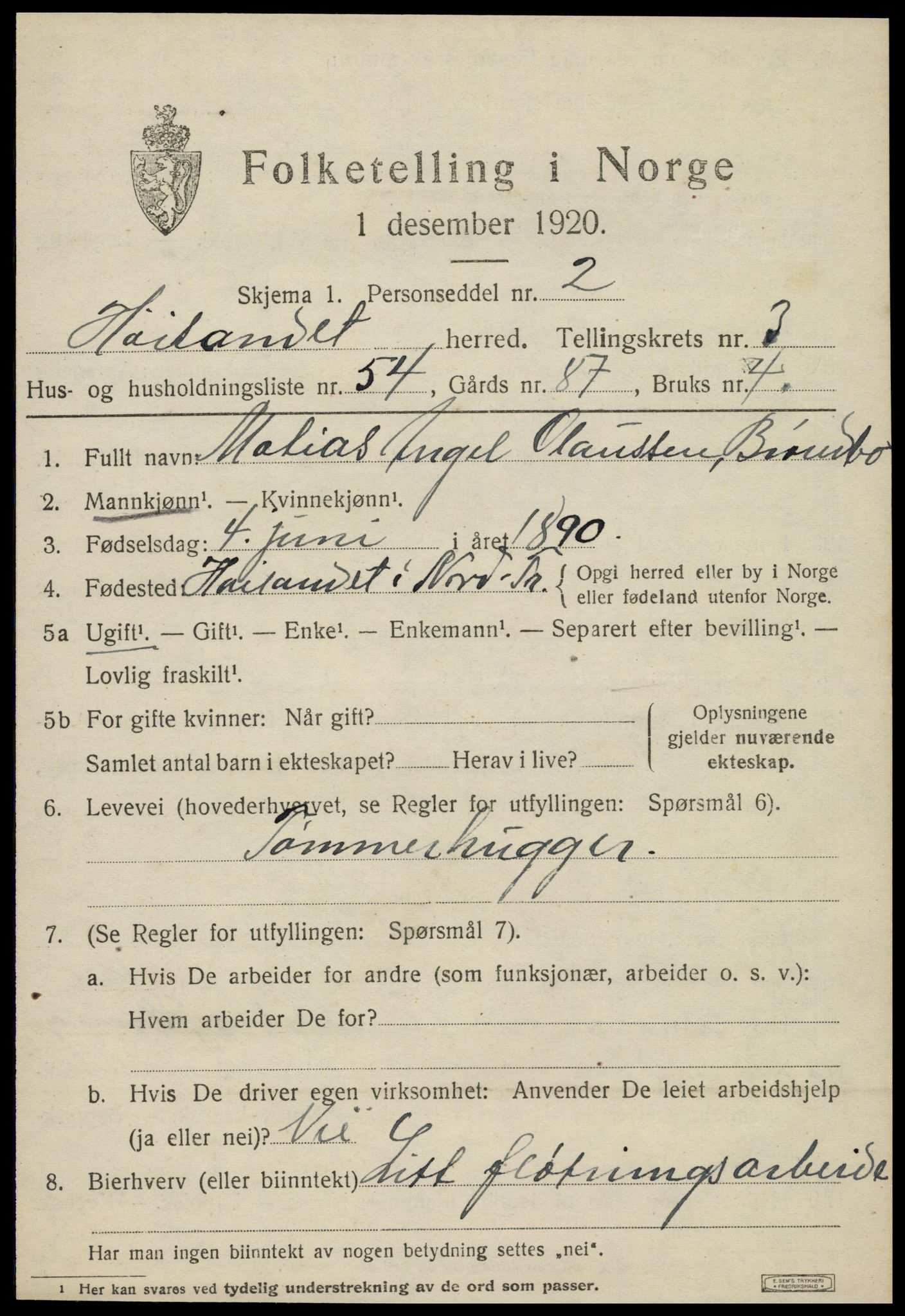 SAT, 1920 census for Høylandet, 1920, p. 2208