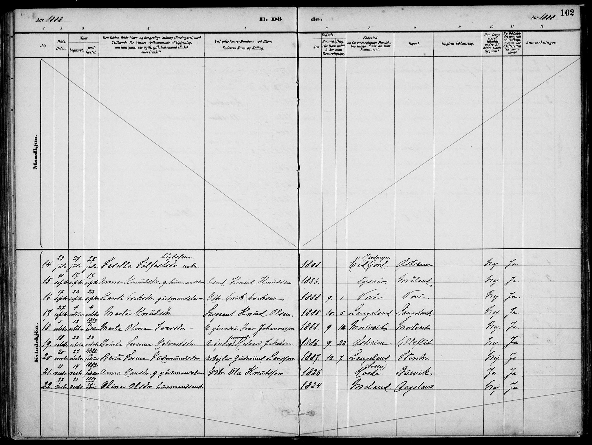 Skjold sokneprestkontor, AV/SAST-A-101847/H/Ha/Haa/L0010: Parish register (official) no. A 10, 1882-1897, p. 162