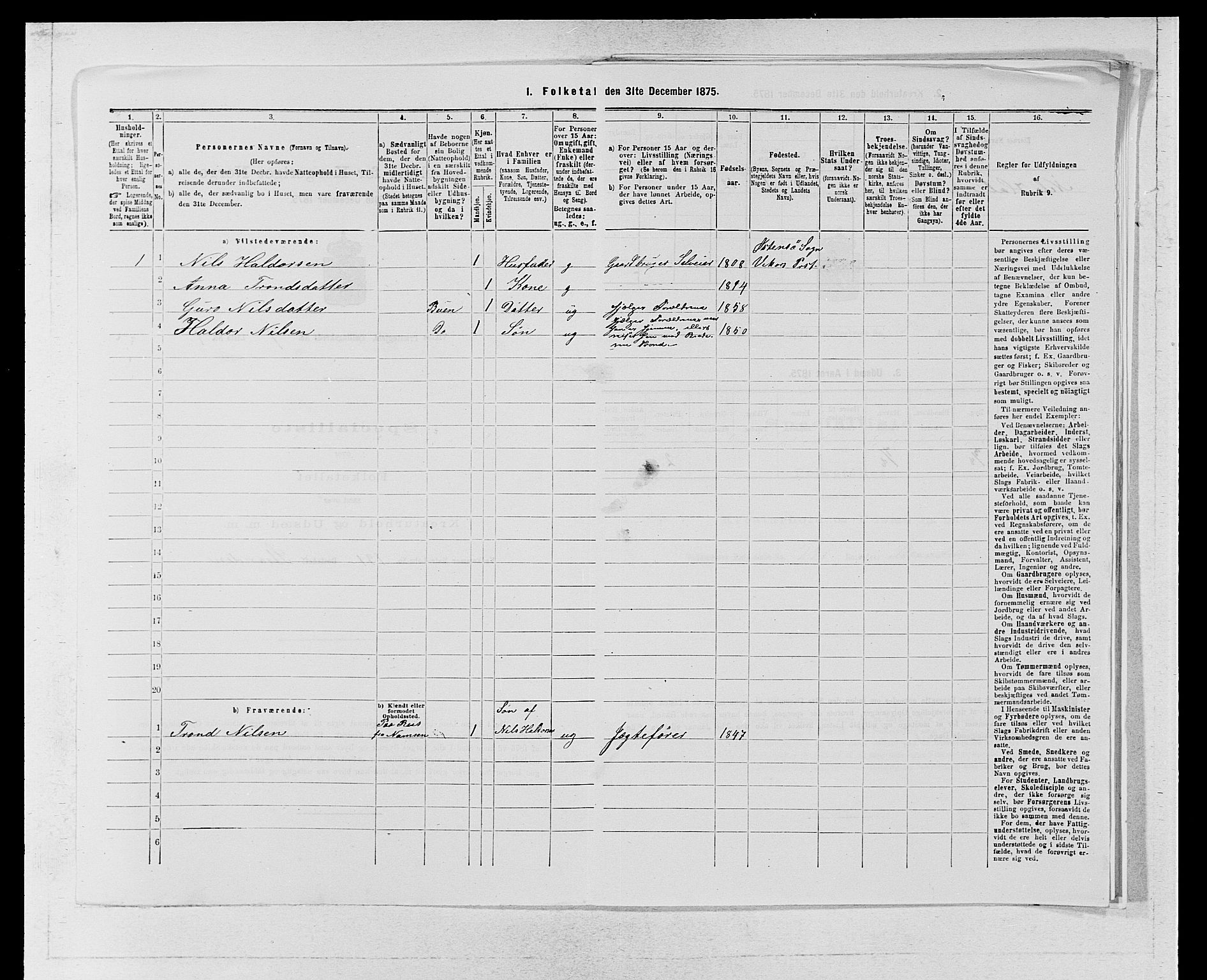 SAB, 1875 census for 1238P Vikør, 1875, p. 871