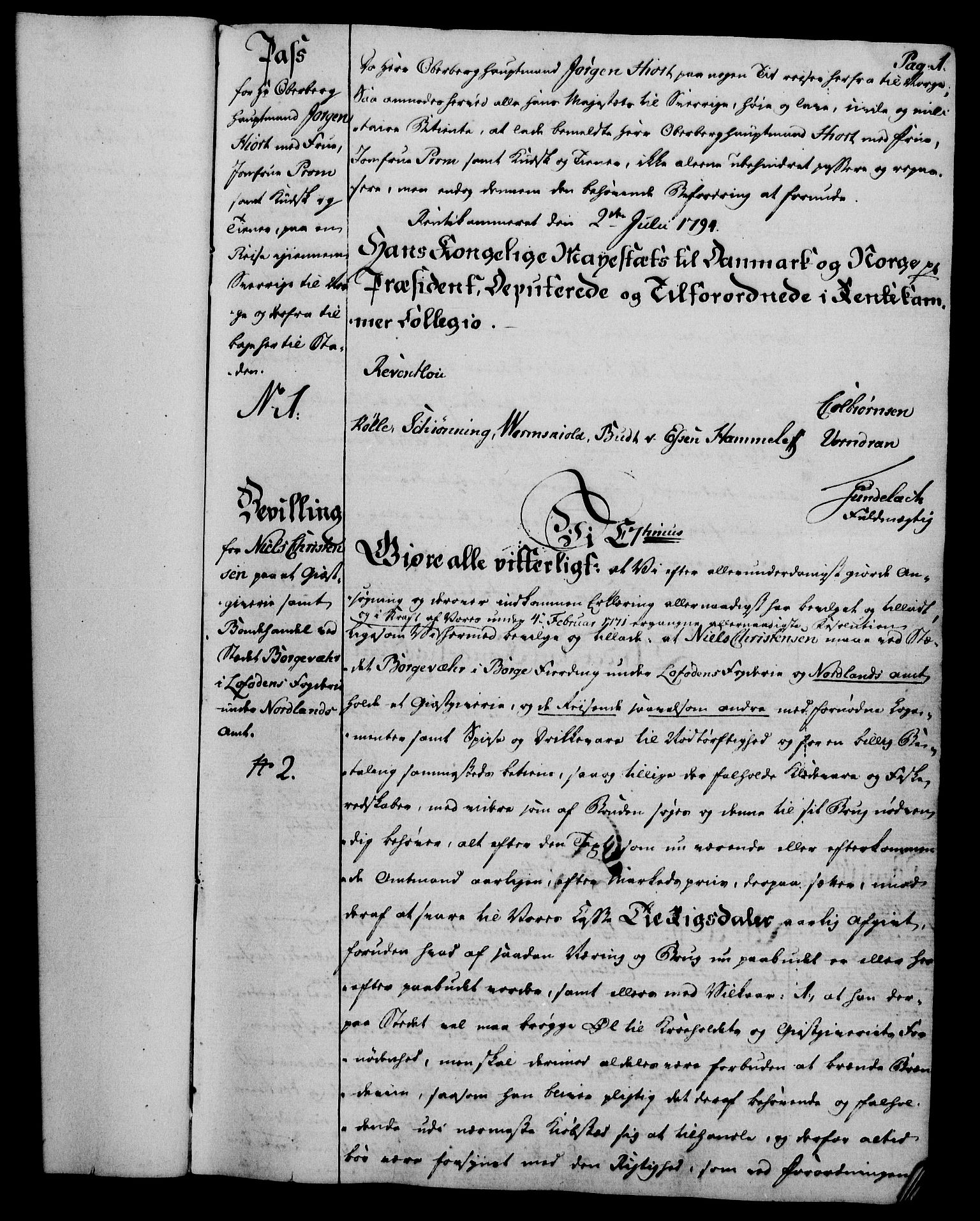 Rentekammeret, Kammerkanselliet, RA/EA-3111/G/Gg/Gga/L0016: Norsk ekspedisjonsprotokoll med register (merket RK 53.16), 1794-1800, p. 1
