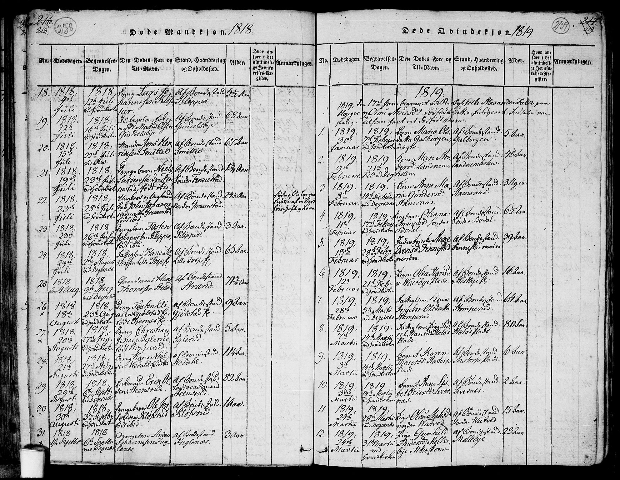 Rakkestad prestekontor Kirkebøker, AV/SAO-A-2008/F/Fa/L0006: Parish register (official) no. I 6, 1814-1824, p. 238-239