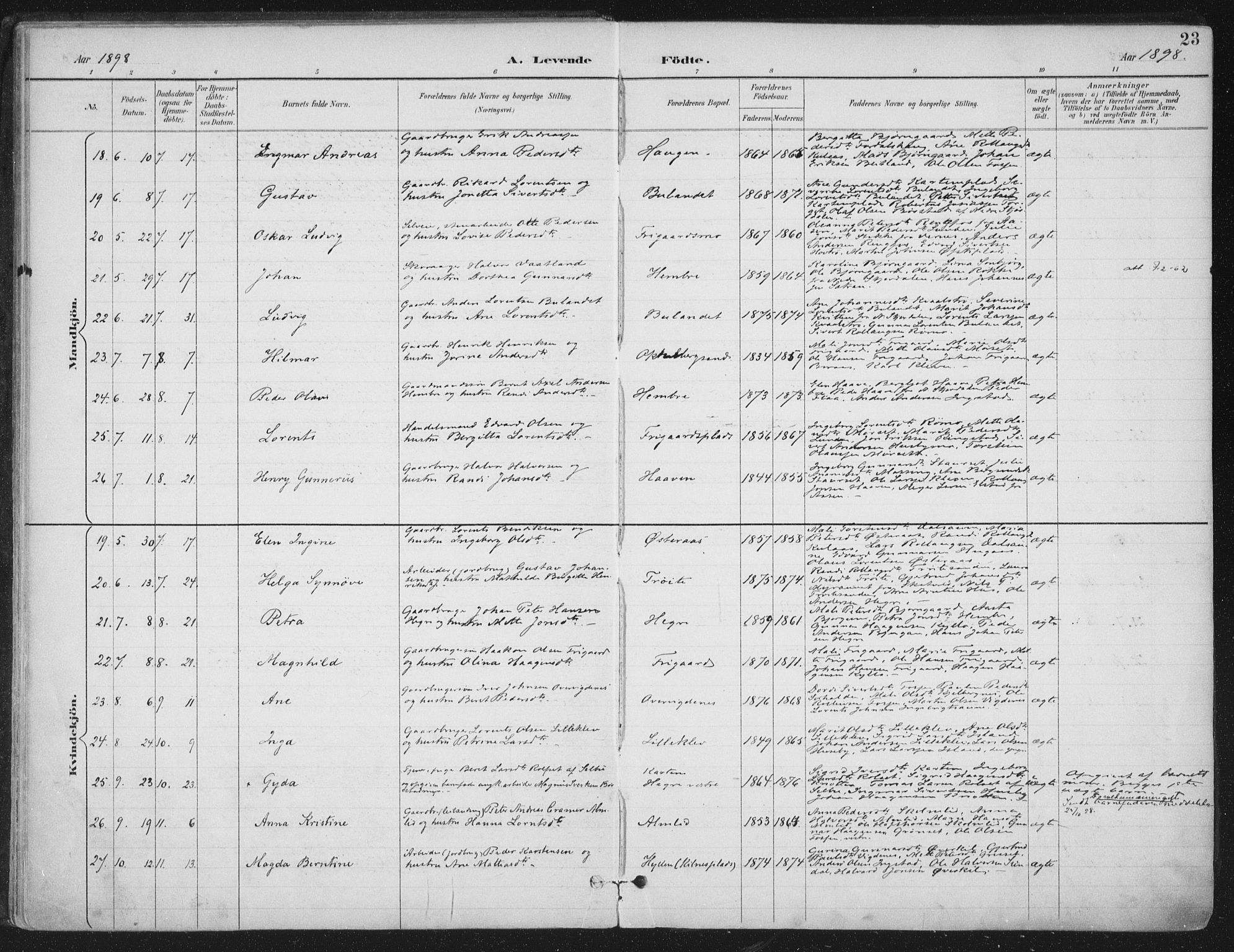 Ministerialprotokoller, klokkerbøker og fødselsregistre - Nord-Trøndelag, SAT/A-1458/703/L0031: Parish register (official) no. 703A04, 1893-1914, p. 23
