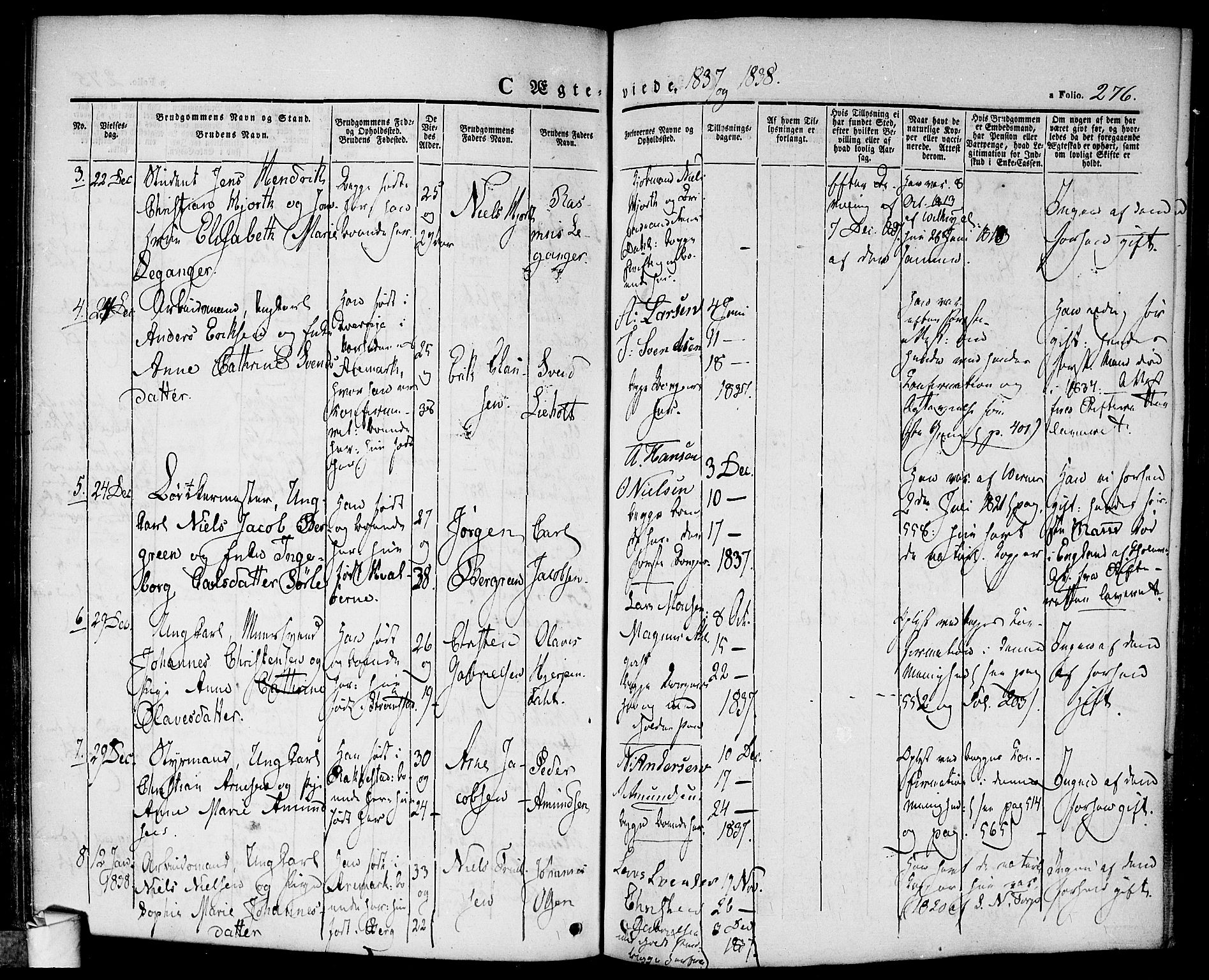 Halden prestekontor Kirkebøker, SAO/A-10909/F/Fa/L0005: Parish register (official) no. I 5, 1834-1845, p. 276