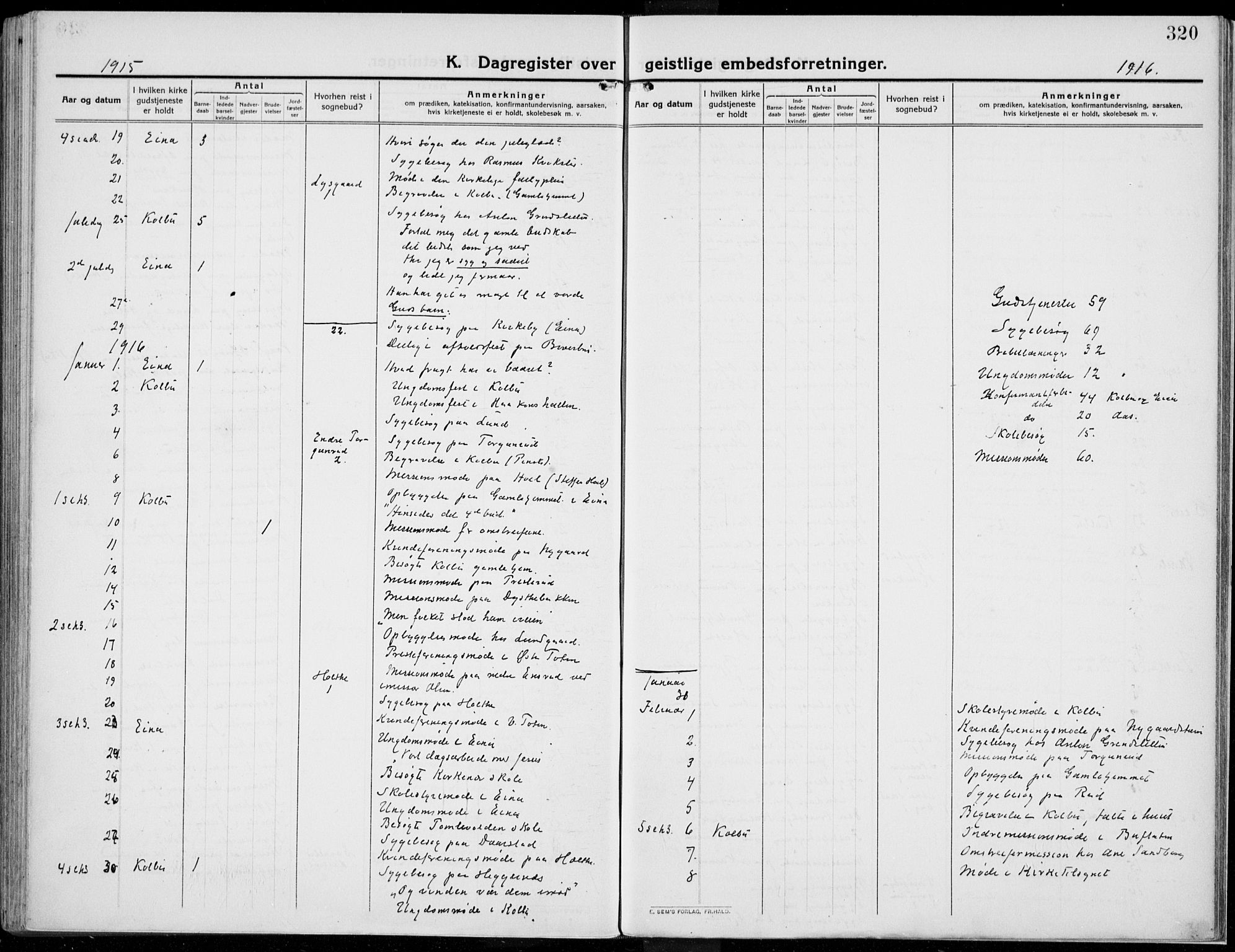 Kolbu prestekontor, SAH/PREST-110/H/Ha/Haa/L0002: Parish register (official) no. 2, 1912-1926, p. 320