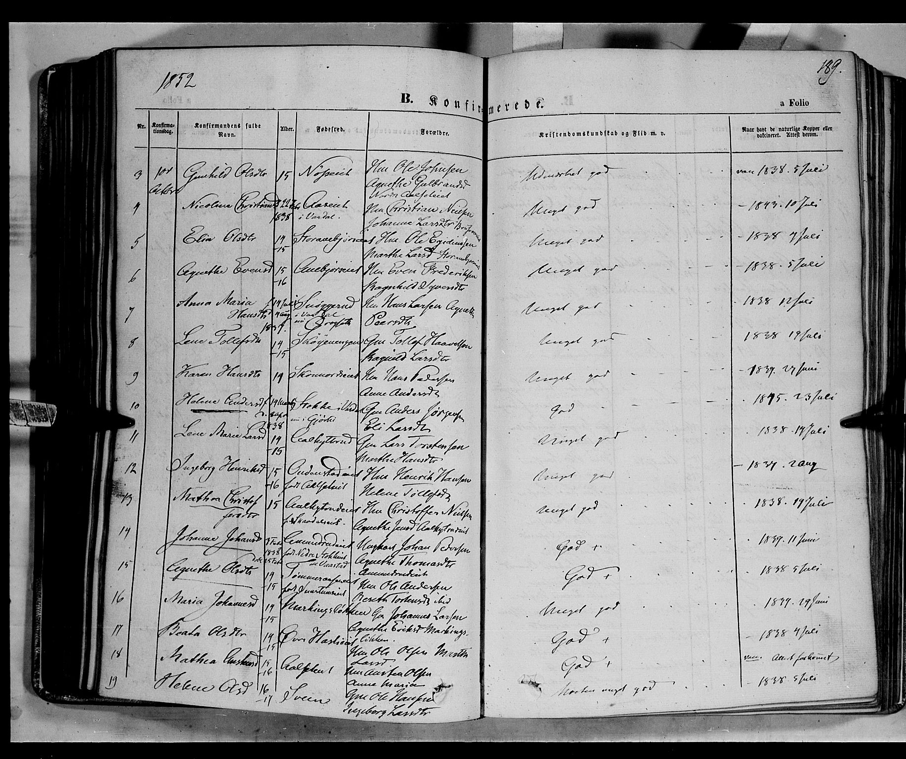 Biri prestekontor, SAH/PREST-096/H/Ha/Haa/L0005: Parish register (official) no. 5, 1843-1854, p. 189