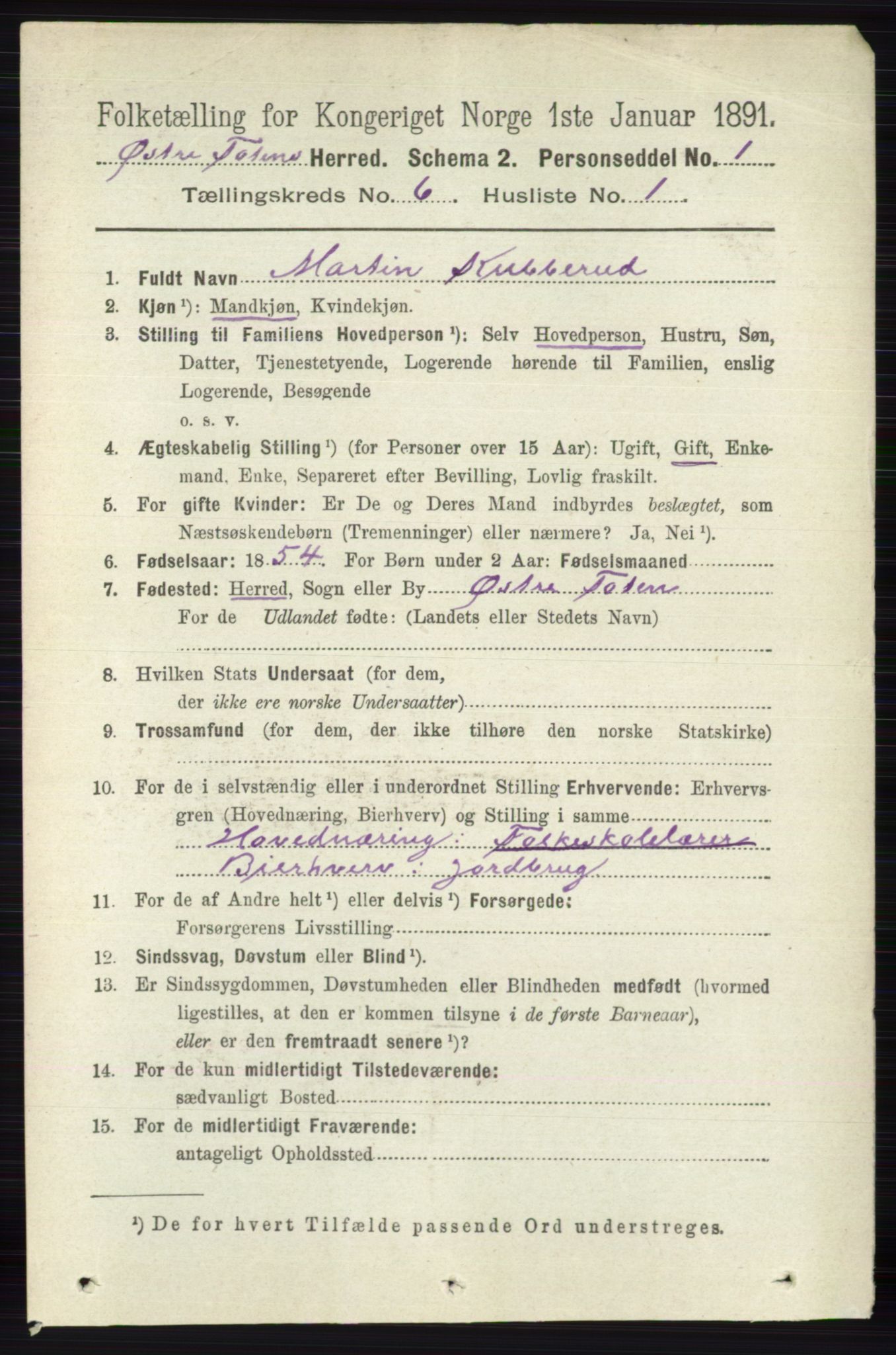 RA, 1891 census for 0528 Østre Toten, 1891, p. 3782