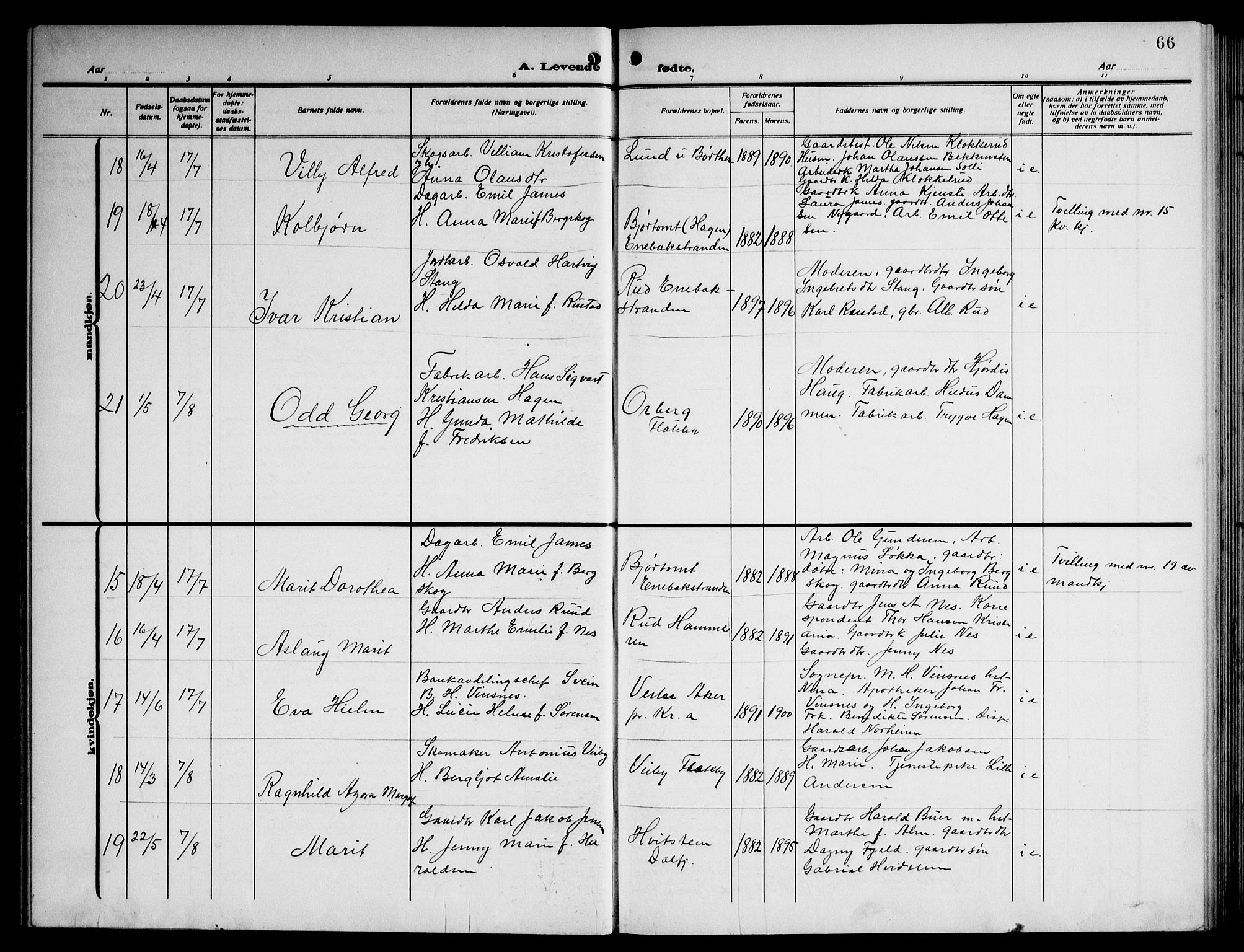 Enebakk prestekontor Kirkebøker, AV/SAO-A-10171c/G/Ga/L0007: Parish register (copy) no. I 7, 1911-1949, p. 66