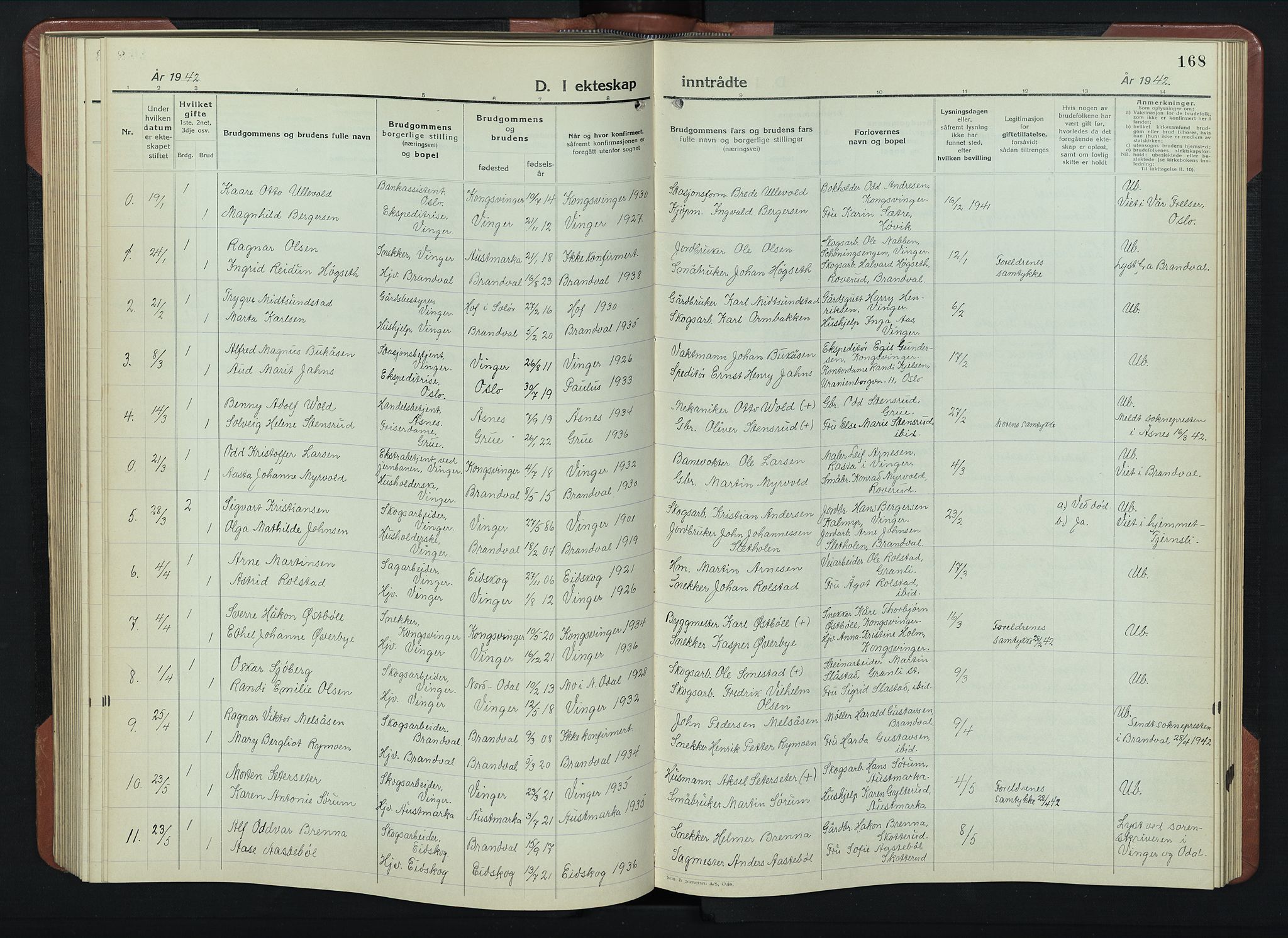 Vinger prestekontor, SAH/PREST-024/H/Ha/Hab/L0007: Parish register (copy) no. 7, 1941-1955, p. 168